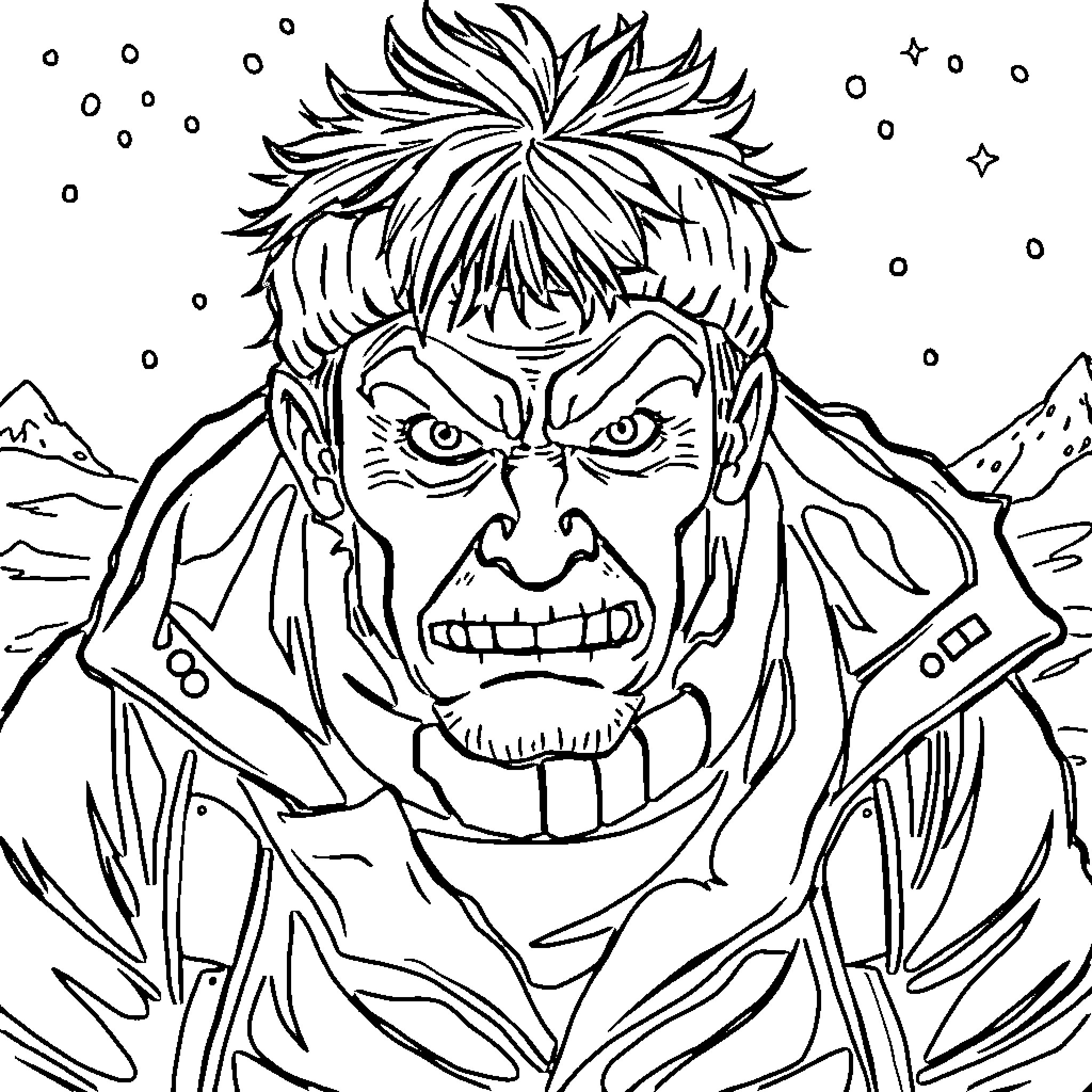 ICE character in an intense scene Coloring Page (free black-and-white line drawing printable PDF for all, from beginners to advanced learners, including children, teens, adults, and seniors)