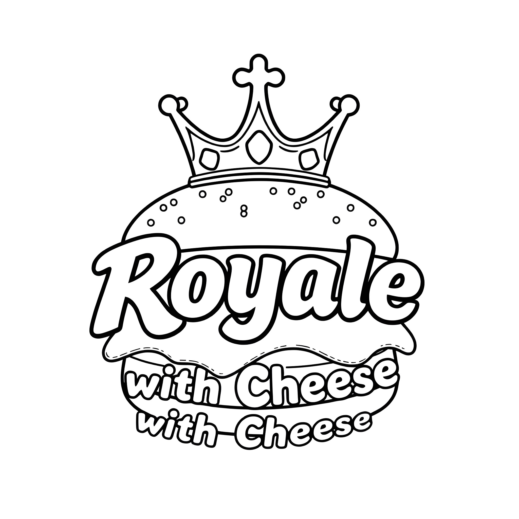 Burger Logo with Royal Crown and Cheese Coloring Page (free black-and-white line drawing printable PDF for all, from beginners to advanced learners, including children, teens, adults, and seniors)