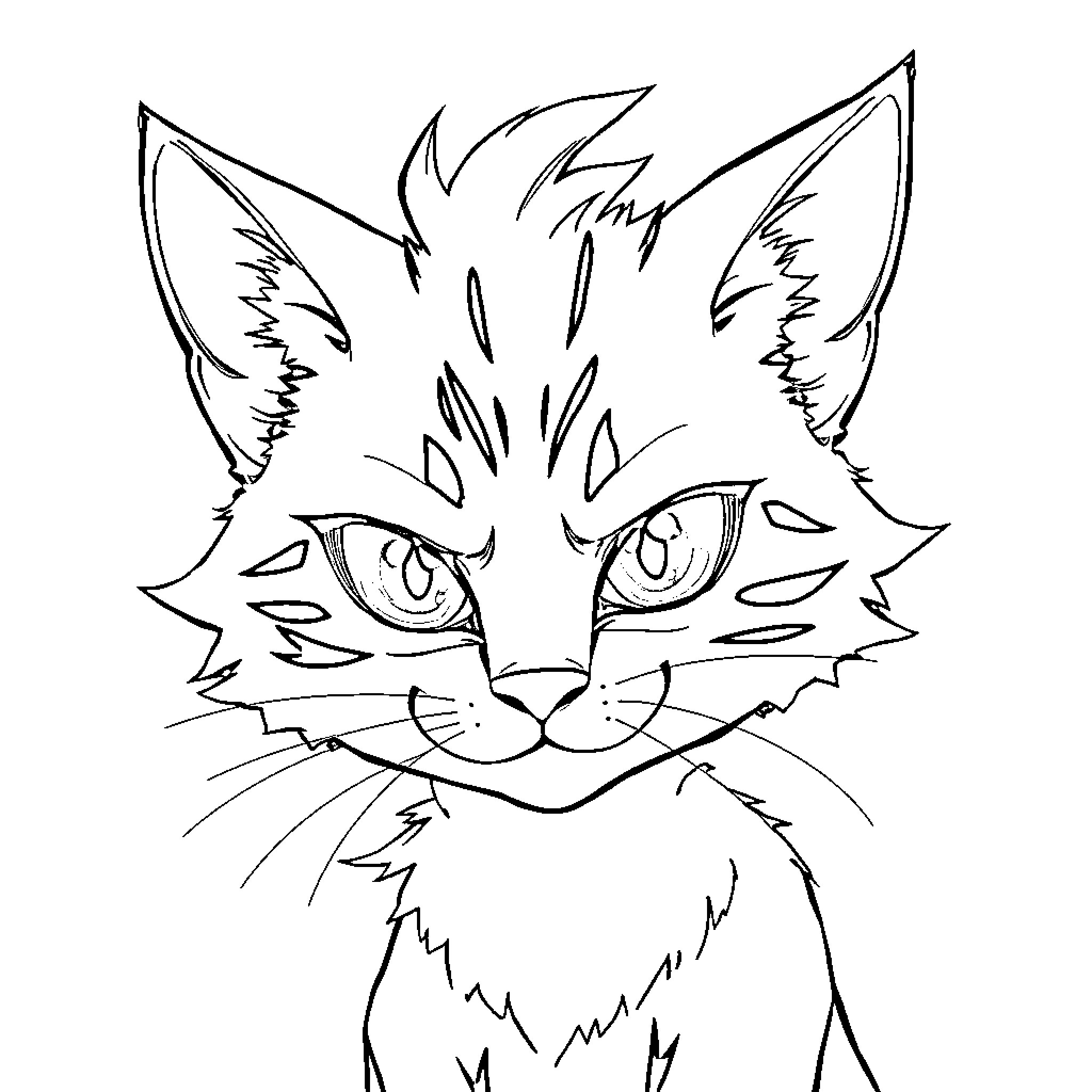 Katseye - Fierce Feline Illustration Coloring Page (free black-and-white line drawing printable PDF for all, from beginners to advanced learners, including children, teens, adults, and seniors)