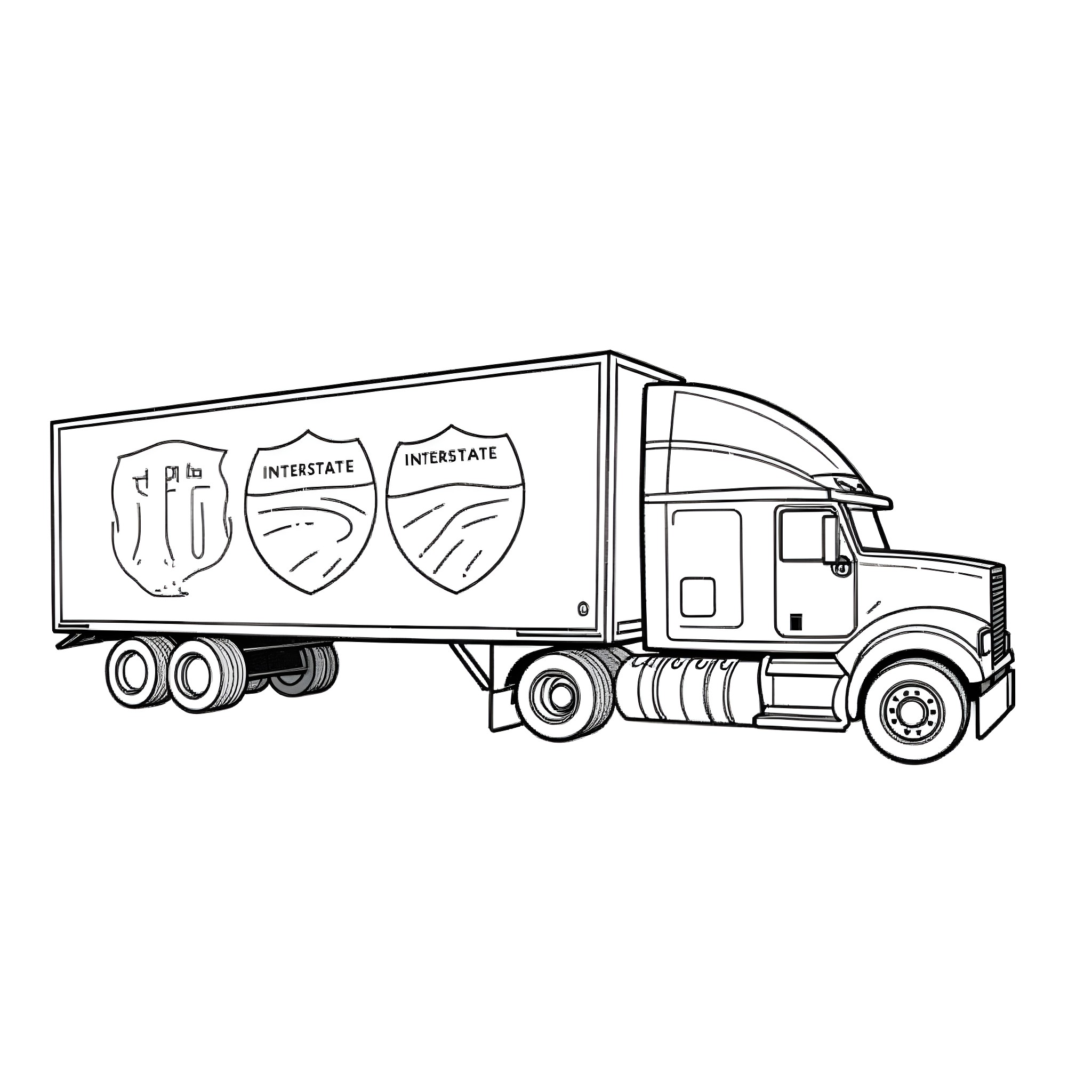 Car Hauler Transporting Vehicles on Interstate Coloring Page (free black-and-white line drawing printable PDF for all, from beginners to advanced learners, including children, teens, adults, and seniors)