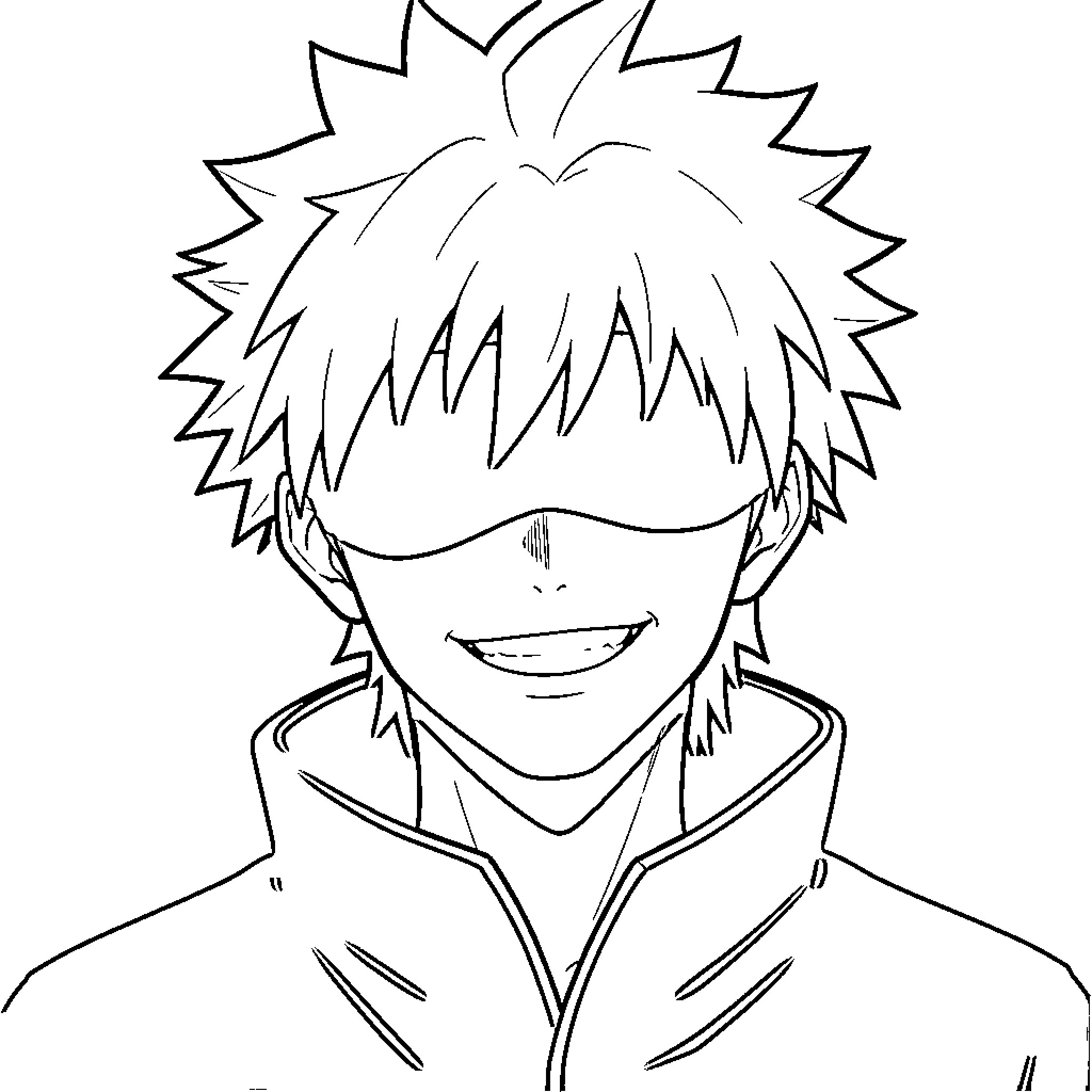 Satoru Gojo with a confident expression Coloring Page (free black-and-white line drawing printable PDF for all, from beginners to advanced learners, including children, teens, adults, and seniors)
