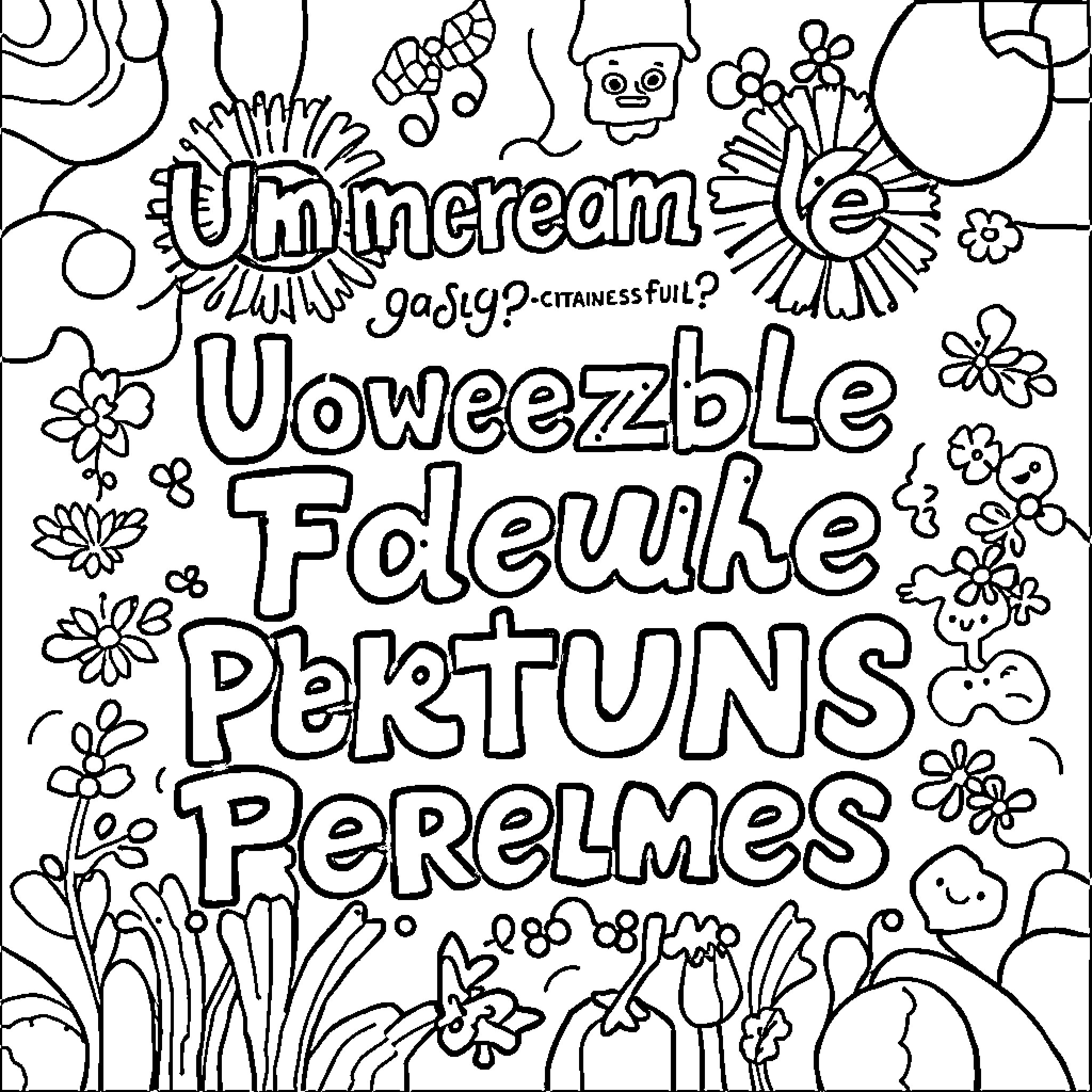 Picture of playful and whimsical doodle art Coloring Page (free black-and-white line drawing printable PDF for all, from beginners to advanced learners, including children, teens, adults, and seniors)