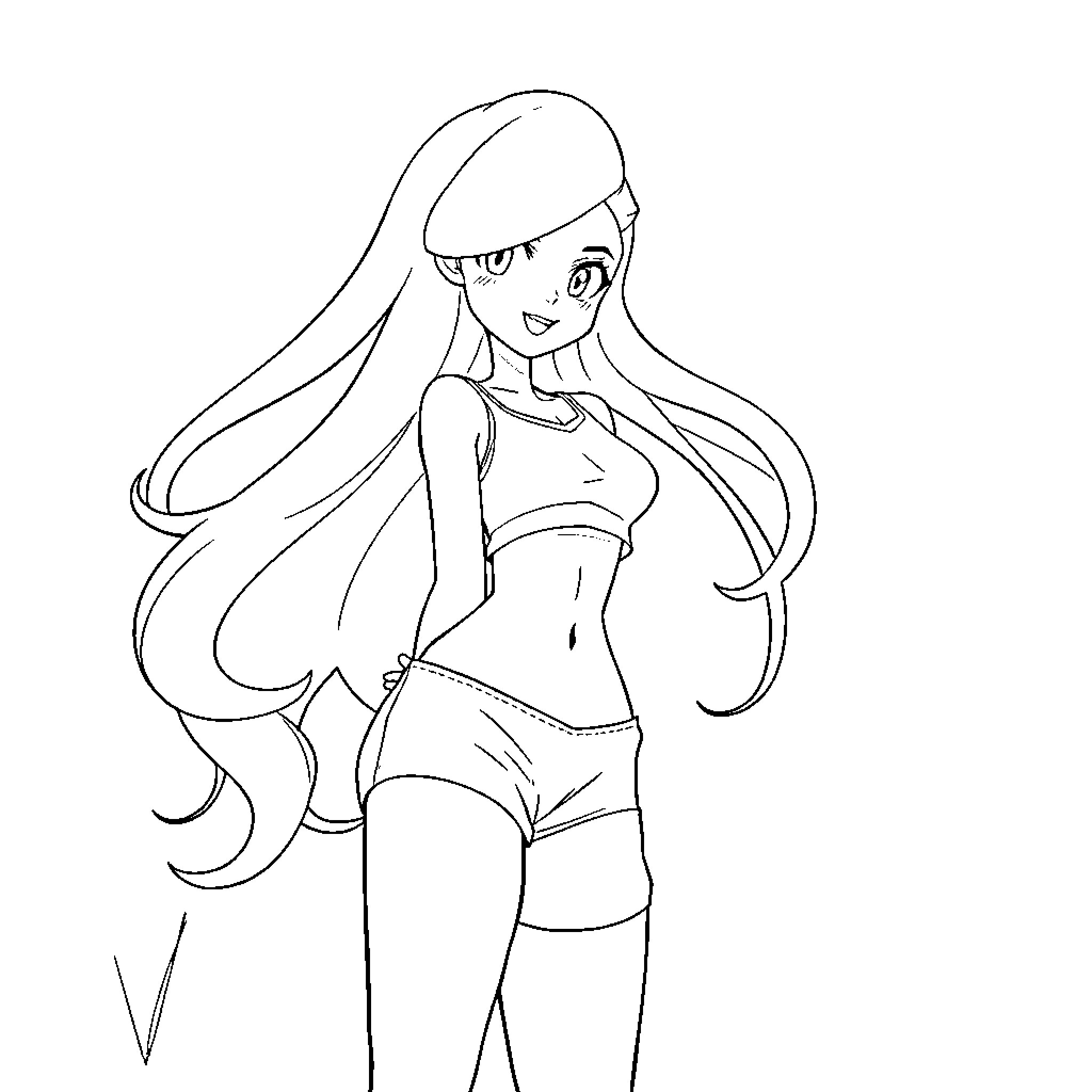 Misty anime character in casual outfit Coloring Page (free black-and-white line drawing printable PDF for all, from beginners to advanced learners, including children, teens, adults, and seniors)