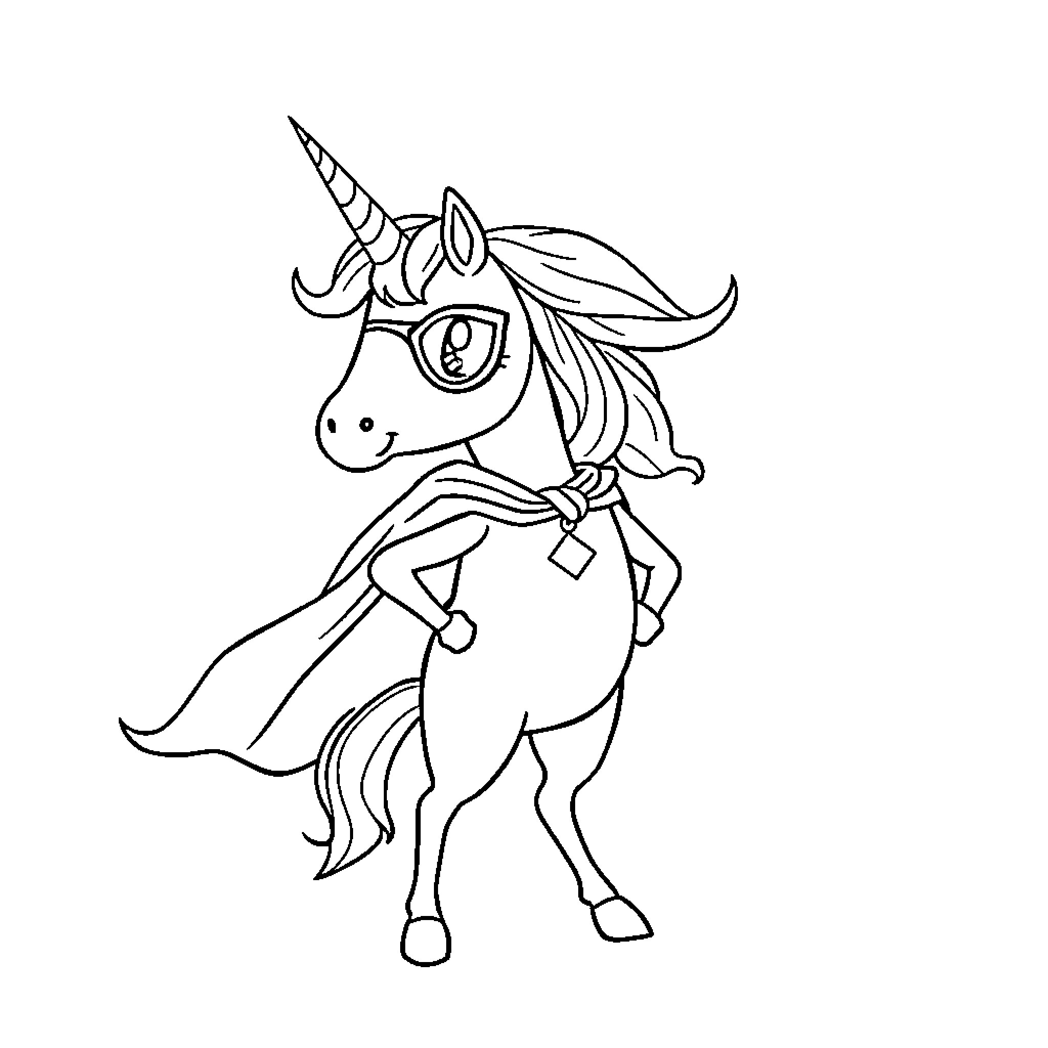 Unicorn galloping with flowing mane Coloring Page (free black-and-white line drawing printable PDF for all, from beginners to advanced learners, including children, teens, adults, and seniors)