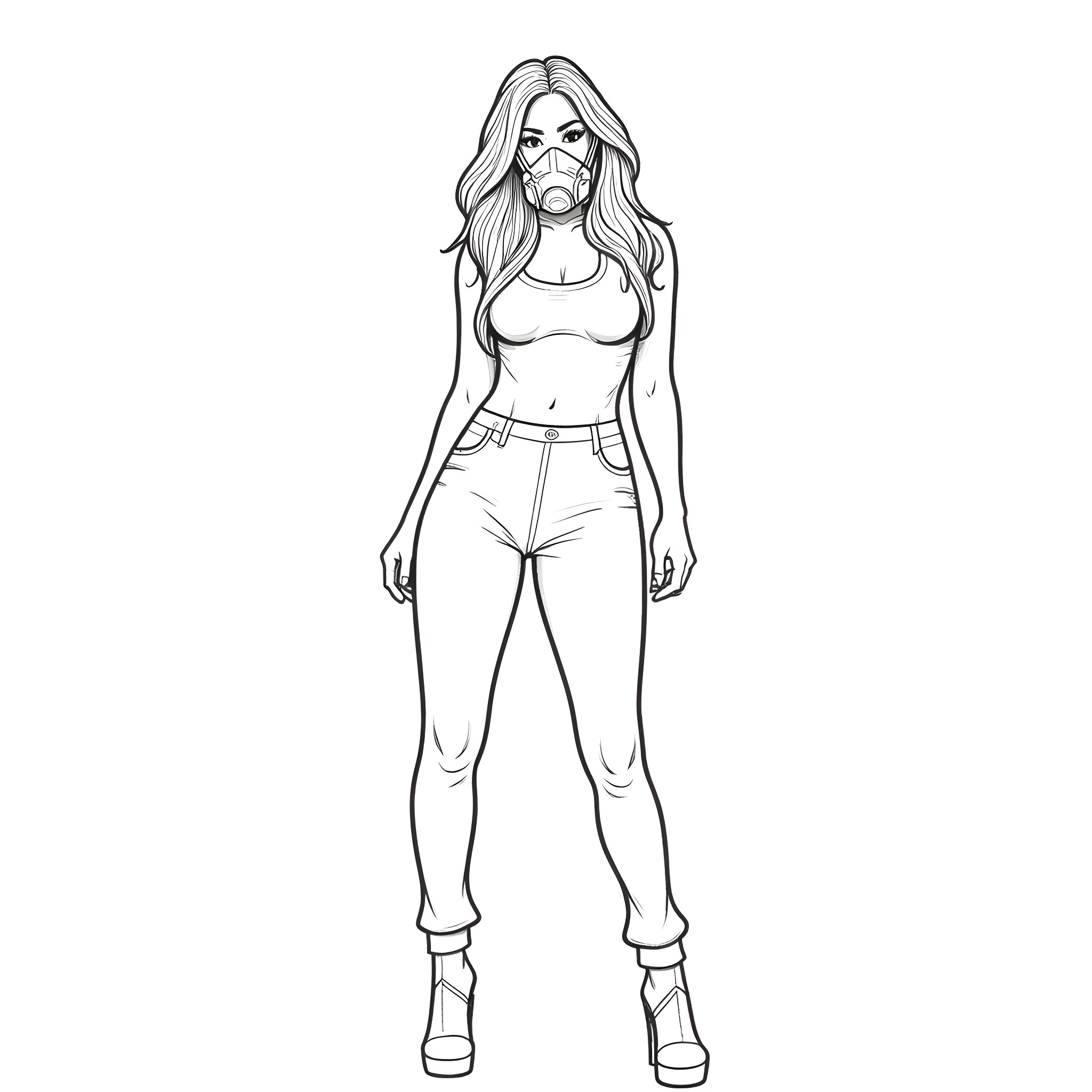 Jennifer Lopez in an expressive, fierce pose Coloring Page (free black-and-white line drawing printable PDF for all, from beginners to advanced learners, including children, teens, adults, and seniors)
