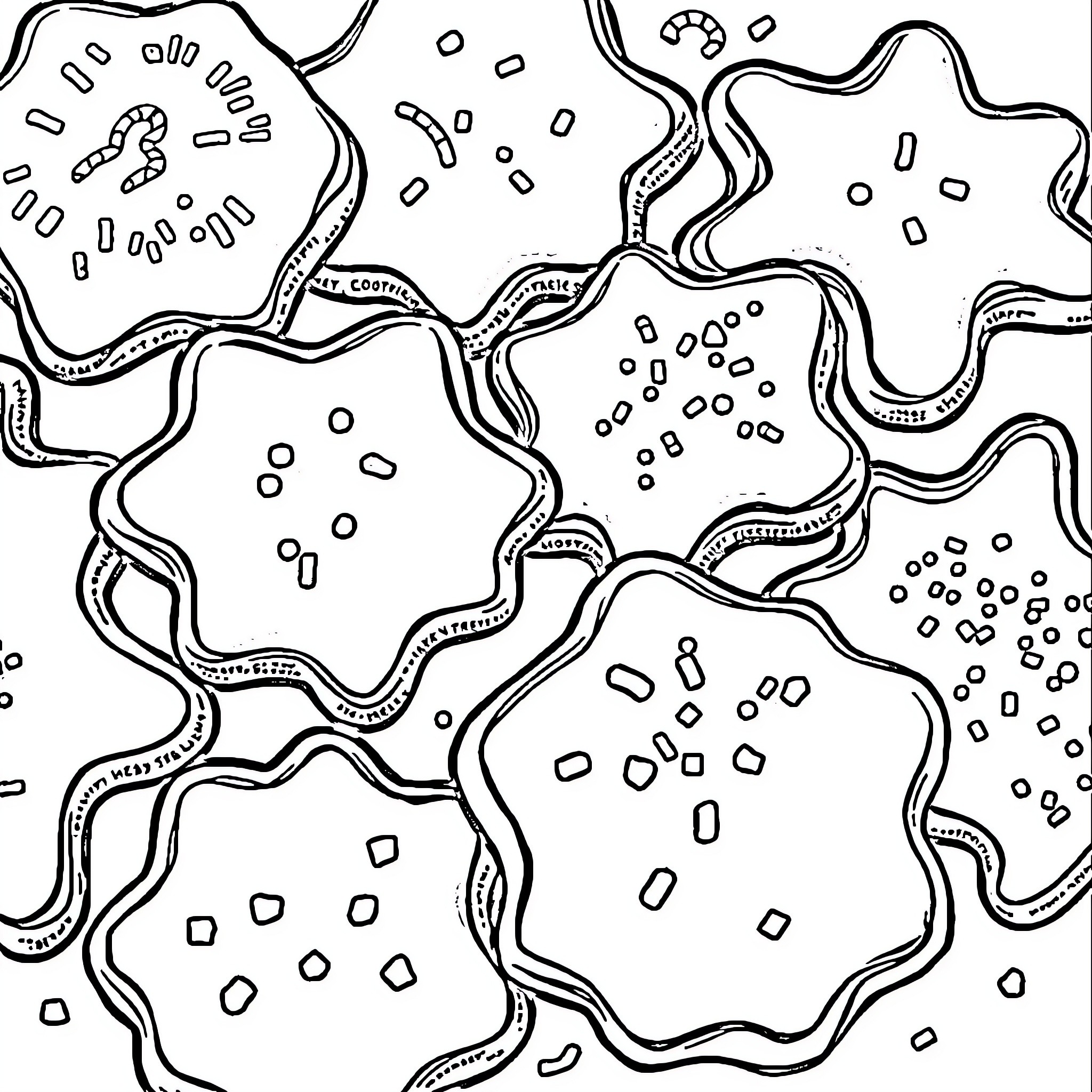 Cookie Cutters Shapes in Black and White Coloring Page (free black-and-white line drawing printable PDF for all, from beginners to advanced learners, including children, teens, adults, and seniors)