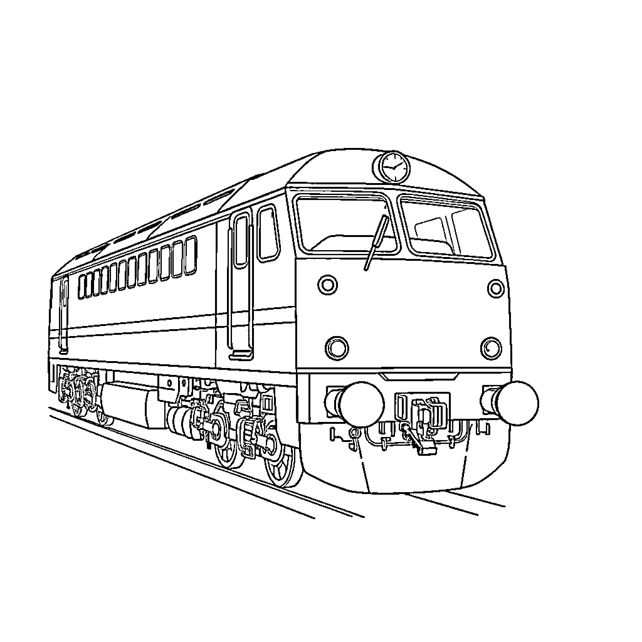 British Class 47 locomotive on the tracks Coloring Page (free black-and-white line drawing printable PDF for all, from beginners to advanced learners, including children, teens, adults, and seniors)