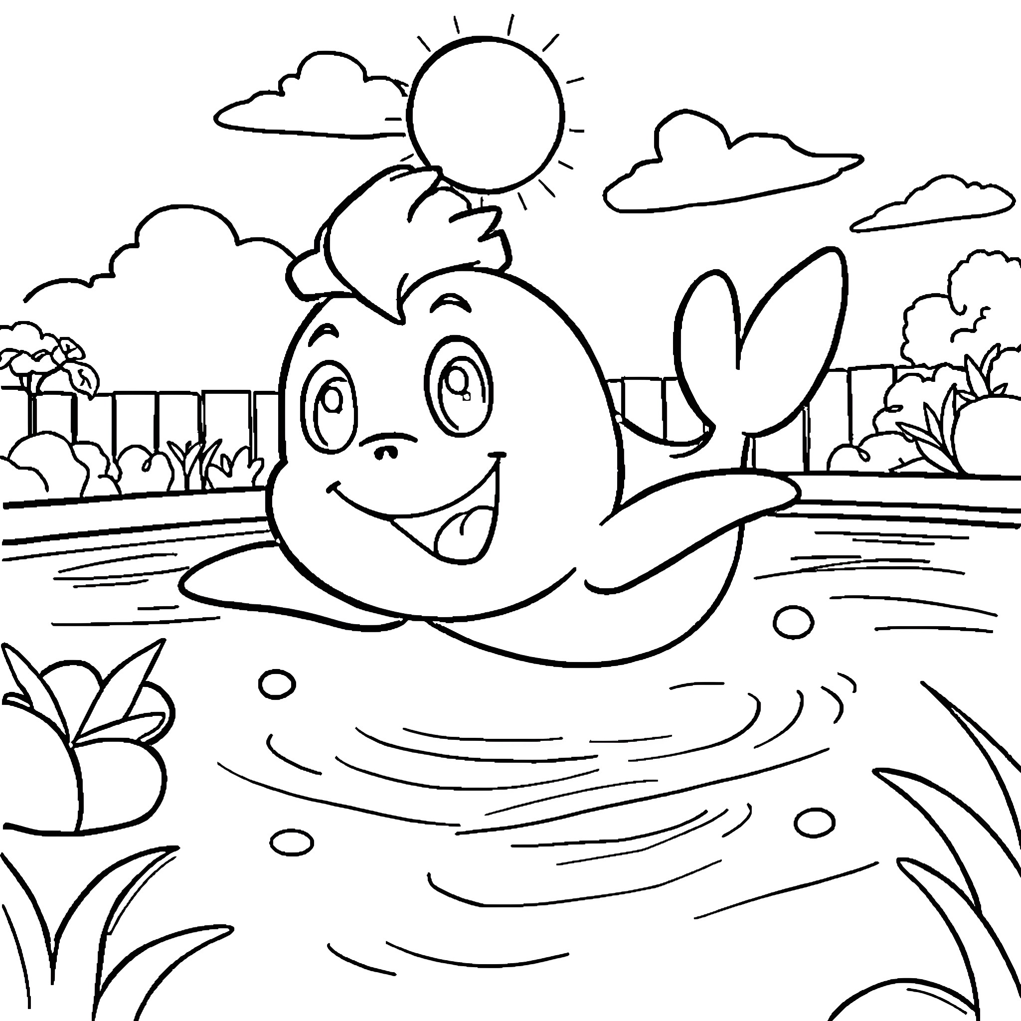Bluey exploring the sunny outdoors Coloring Page (free black-and-white line drawing printable PDF for all, from beginners to advanced learners, including children, teens, adults, and seniors)