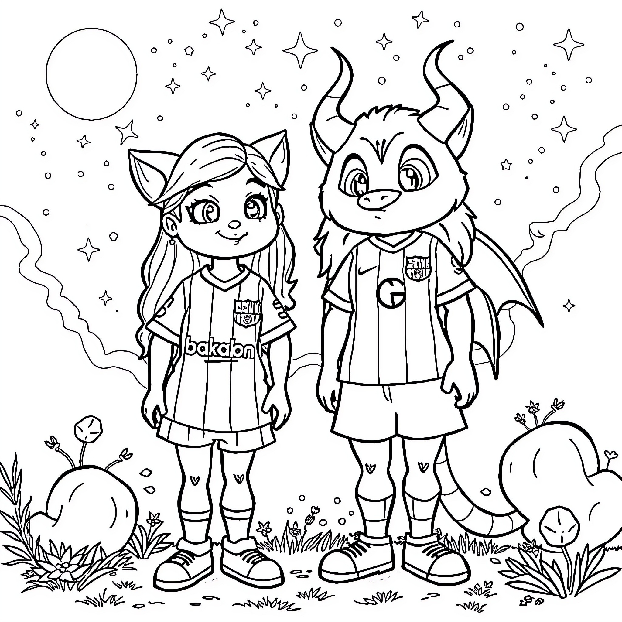 Beauty And The Beast: Playful Companions in Fantastical Attire Coloring Page (free black-and-white line drawing printable PDF for all, from beginners to advanced learners, including children, teens, adults, and seniors)