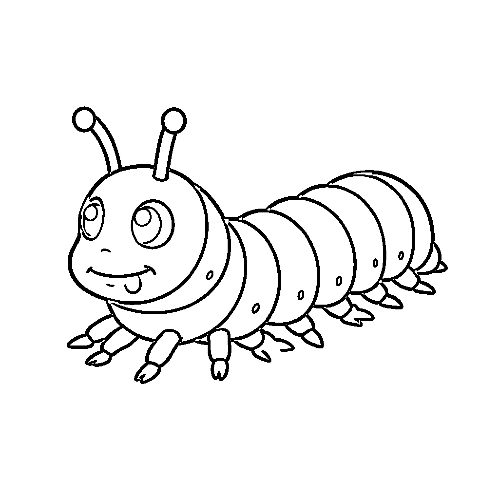 Caterpillar crawling with a happy expression Coloring Page (free black-and-white line drawing printable PDF for all, from beginners to advanced learners, including children, teens, adults, and seniors)