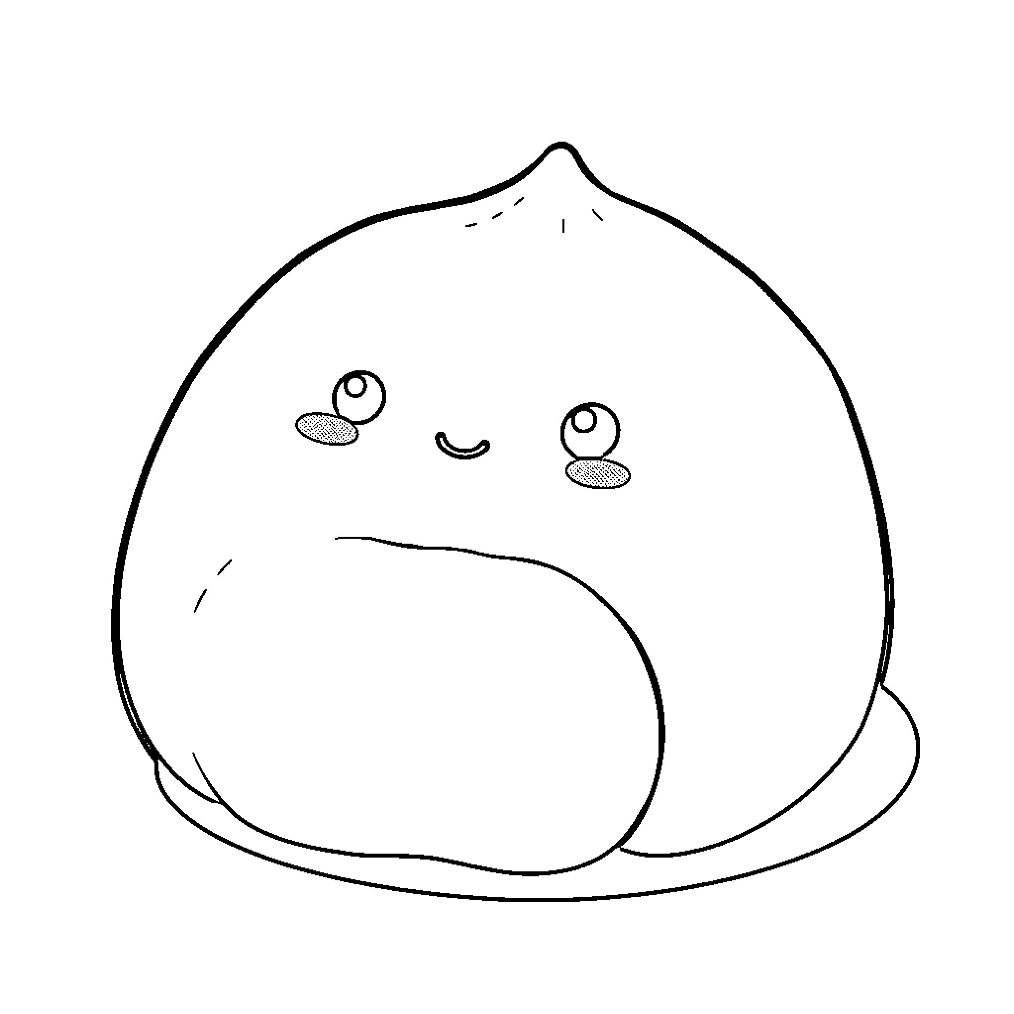 Mochi character in a whimsical illustration Coloring Page (free black-and-white line drawing printable PDF for all, from beginners to advanced learners, including children, teens, adults, and seniors)