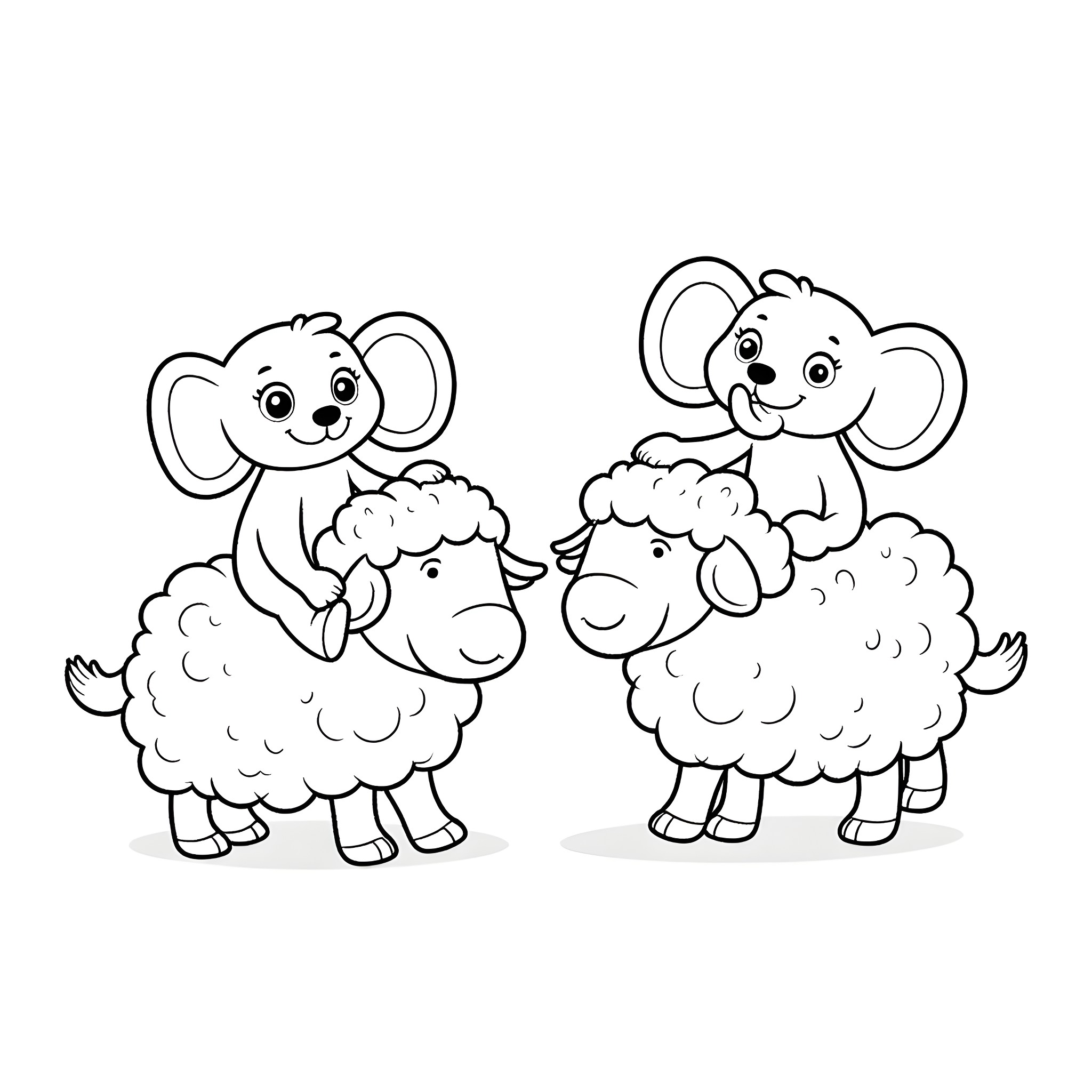 Otter playing with sheep in a field Coloring Page (free black-and-white line drawing printable PDF for all, from beginners to advanced learners, including children, teens, adults, and seniors)