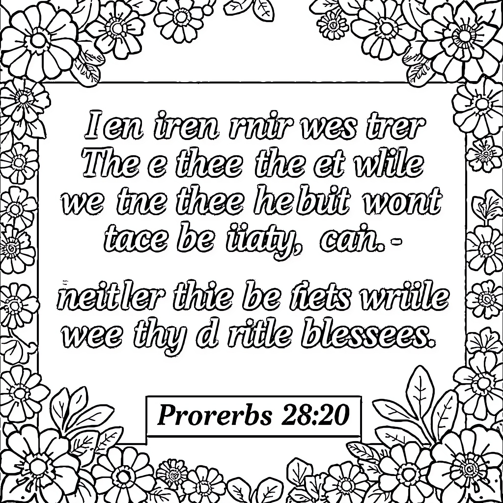 Proverb about wisdom, faith, and blessings Coloring Page (free black-and-white line drawing printable PDF for all, from beginners to advanced learners, including children, teens, adults, and seniors)