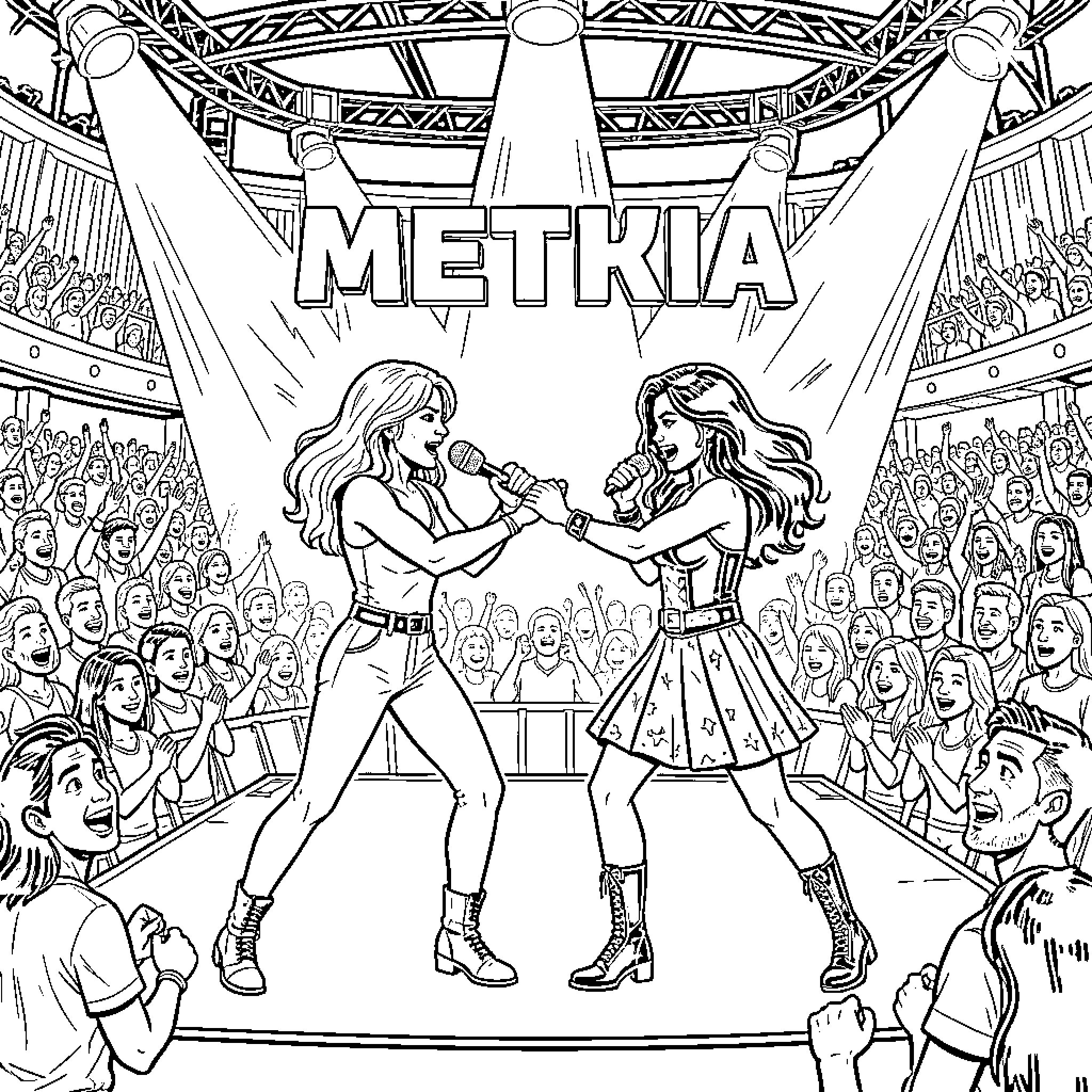 Alaska Music Festival with Singing Performers on Stage Coloring Page (free black-and-white line drawing printable PDF for all, from beginners to advanced learners, including children, teens, adults, and seniors)