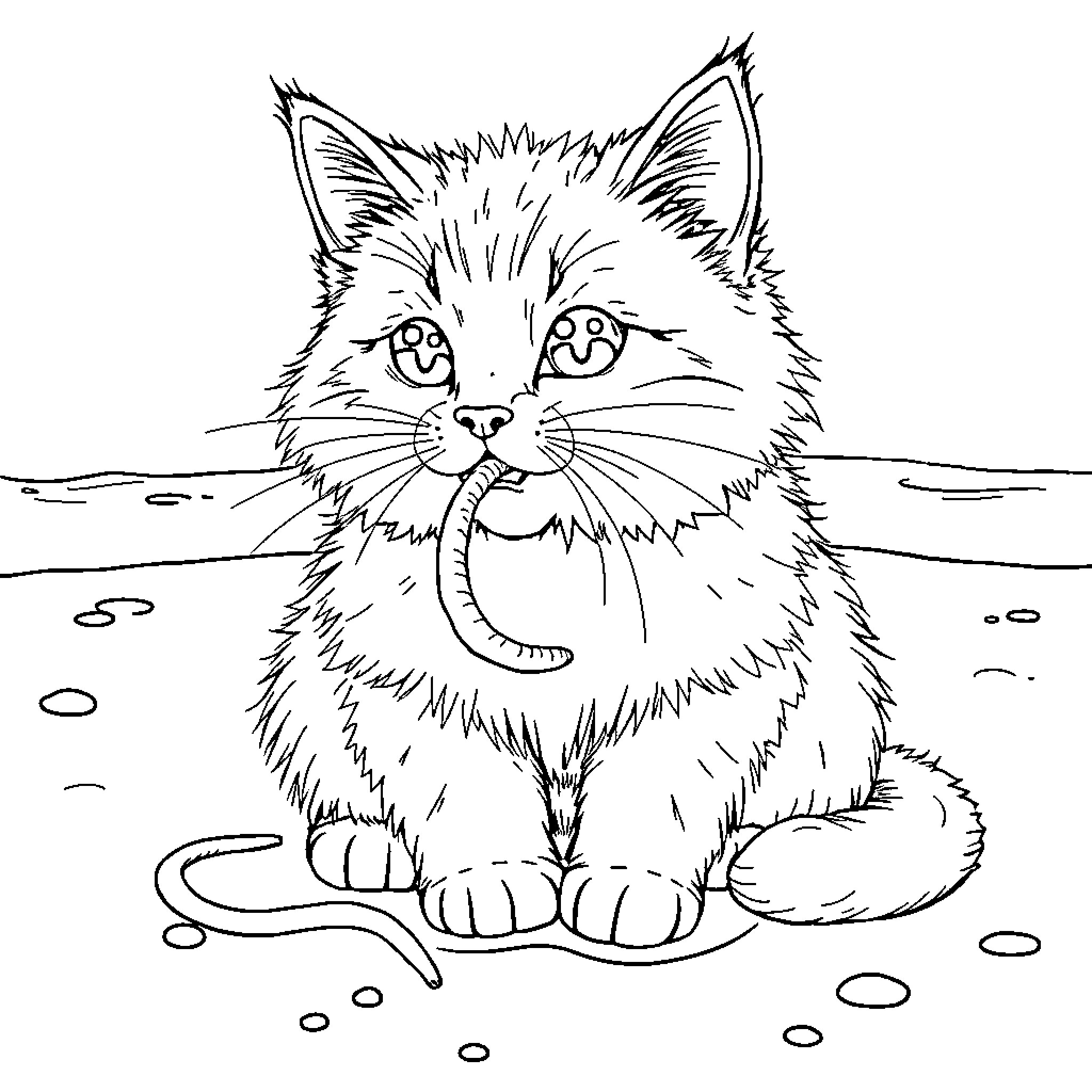 Cat Expressing Emotions on Patterned Background Coloring Page (free black-and-white line drawing printable PDF for all, from beginners to advanced learners, including children, teens, adults, and seniors)