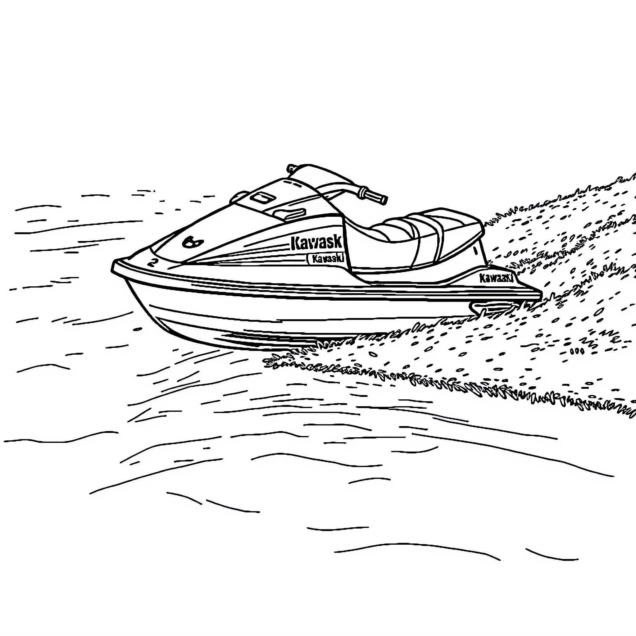 Jetski racing across the waves Coloring Page (free black-and-white line drawing printable PDF for all, from beginners to advanced learners, including children, teens, adults, and seniors)