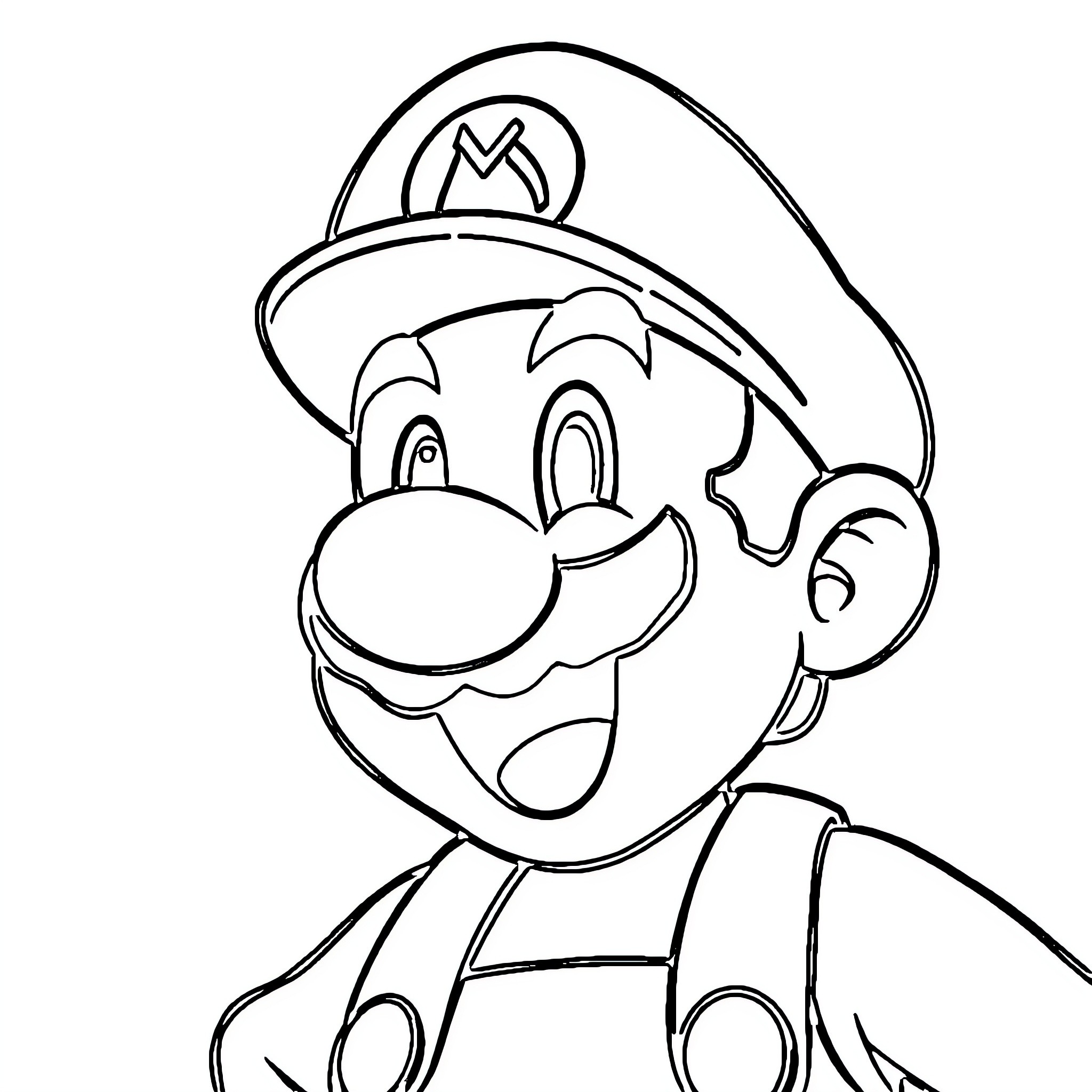 Mario character in joyful expression Coloring Page (free black-and-white line drawing printable PDF for all, from beginners to advanced learners, including children, teens, adults, and seniors)