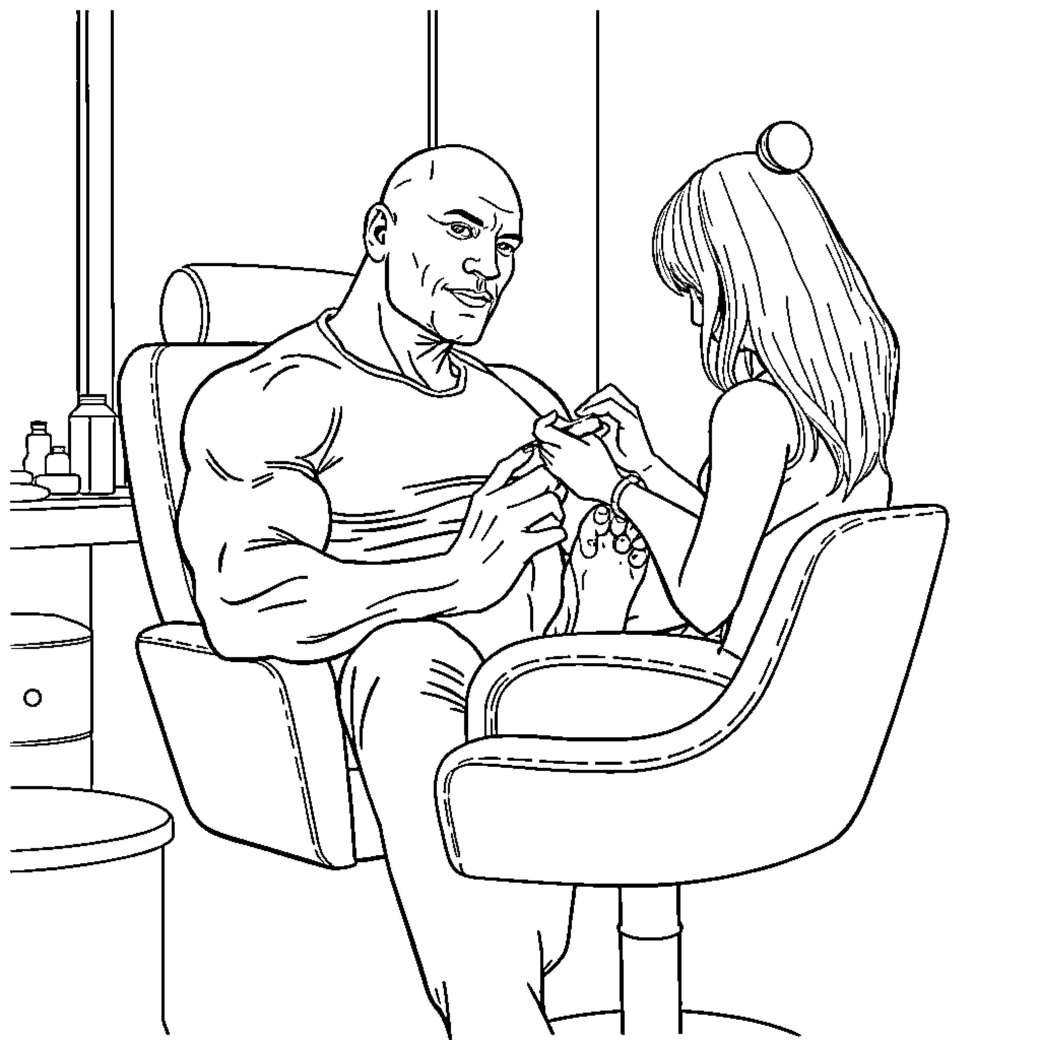 Dwayne Johnson relaxing with a woman in a casual setting Coloring Page (free black-and-white line drawing printable PDF for all, from beginners to advanced learners, including children, teens, adults, and seniors)