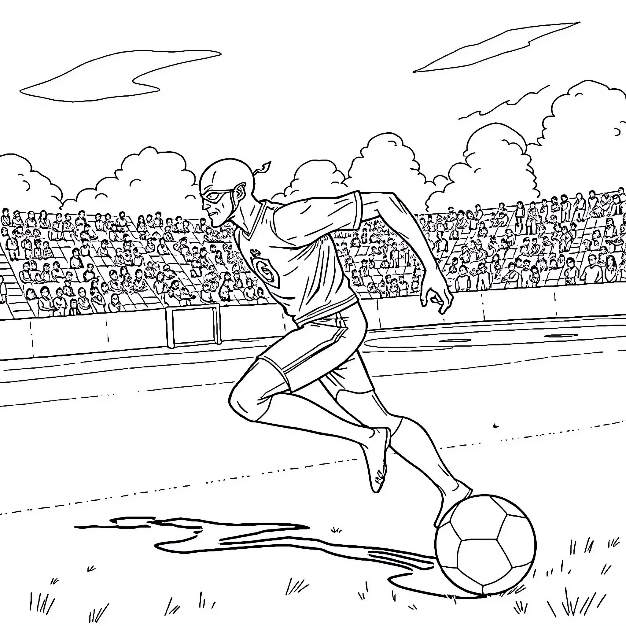 Flash of Athleticism on the Field Coloring Page (free black-and-white line drawing printable PDF for all, from beginners to advanced learners, including children, teens, adults, and seniors)