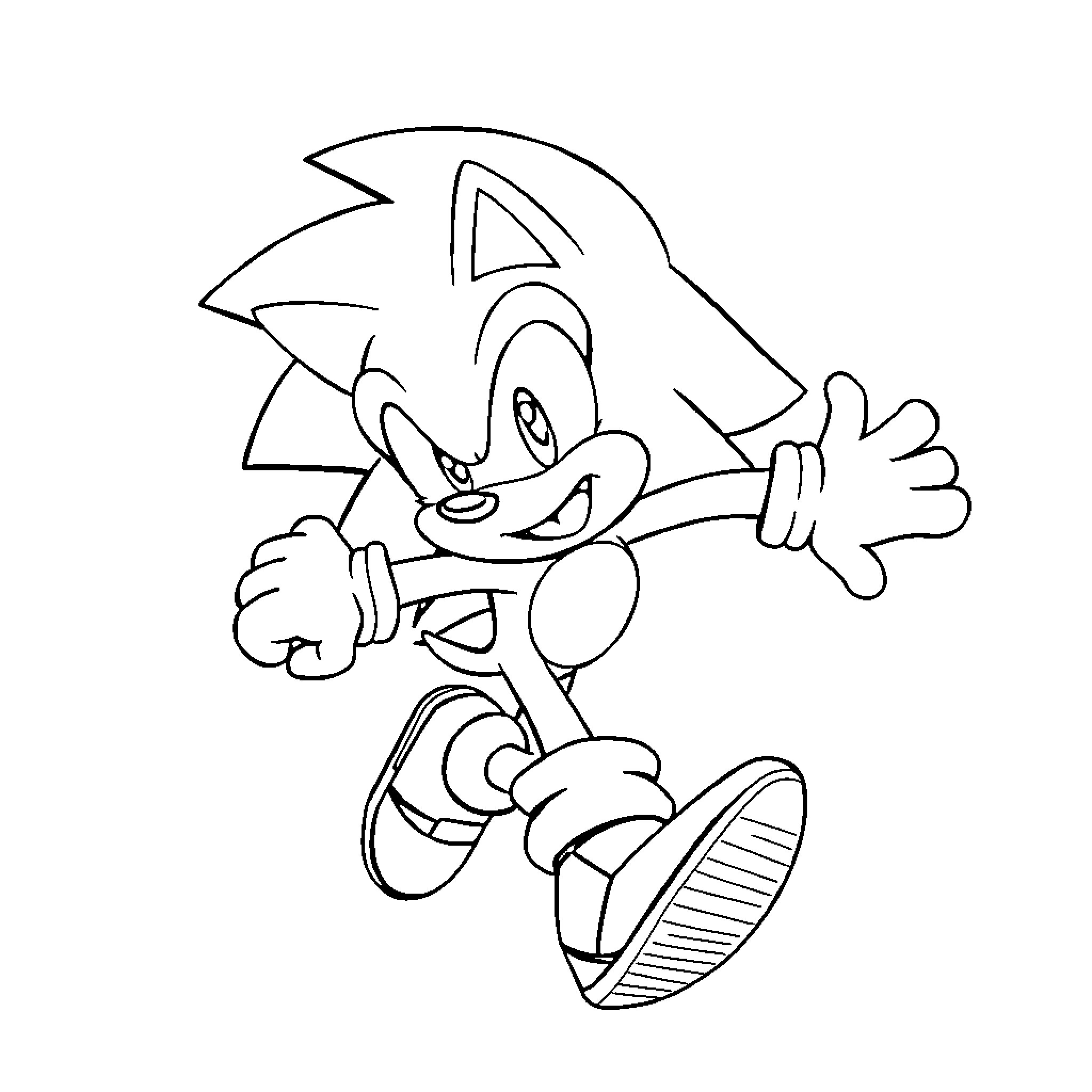 Sonic the Hedgehog running energetically Coloring Page (free black-and-white line drawing printable PDF for all, from beginners to advanced learners, including children, teens, adults, and seniors)