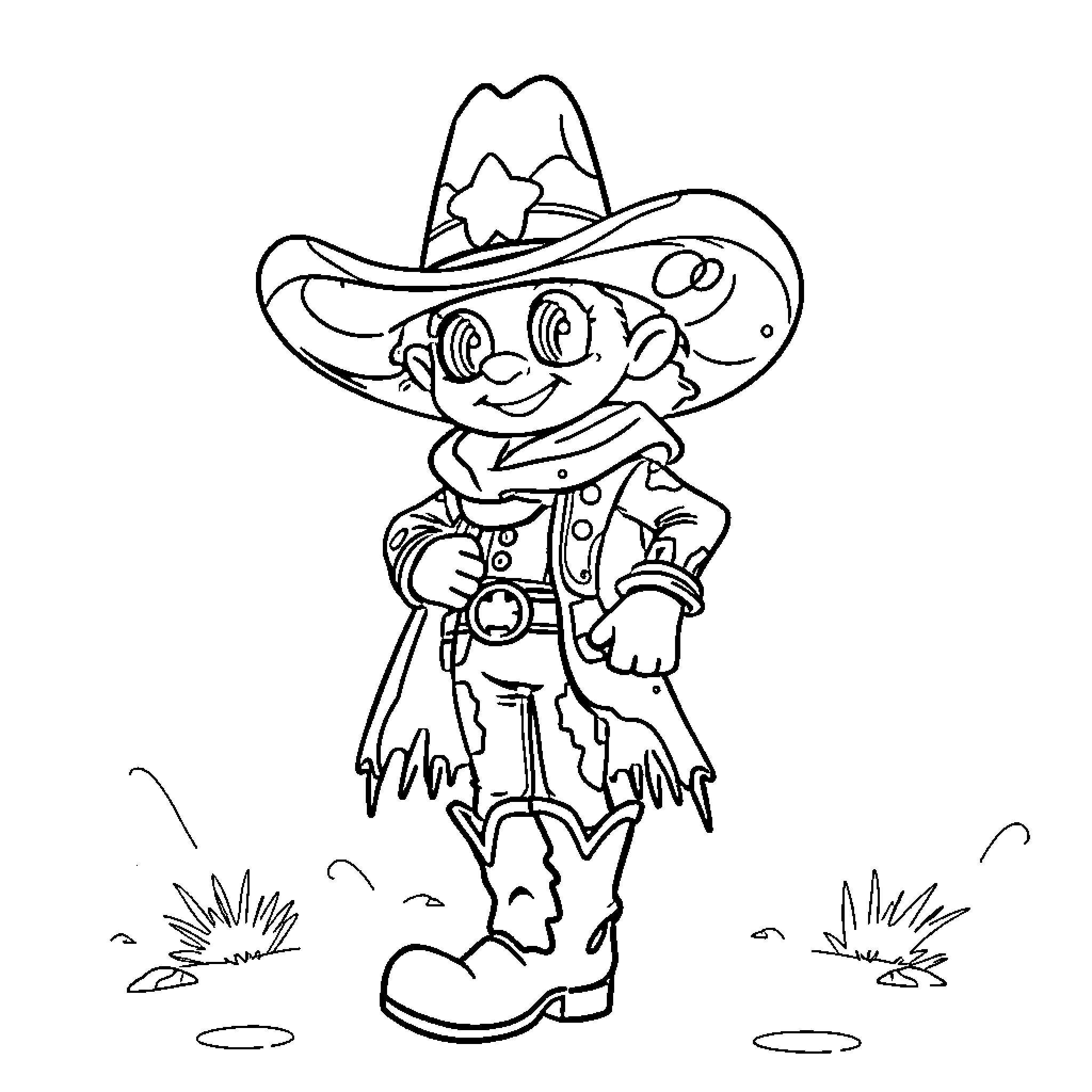 Vigilant Cowboy Stands Guard Coloring Page (free black-and-white line drawing printable PDF for all, from beginners to advanced learners, including children, teens, adults, and seniors)