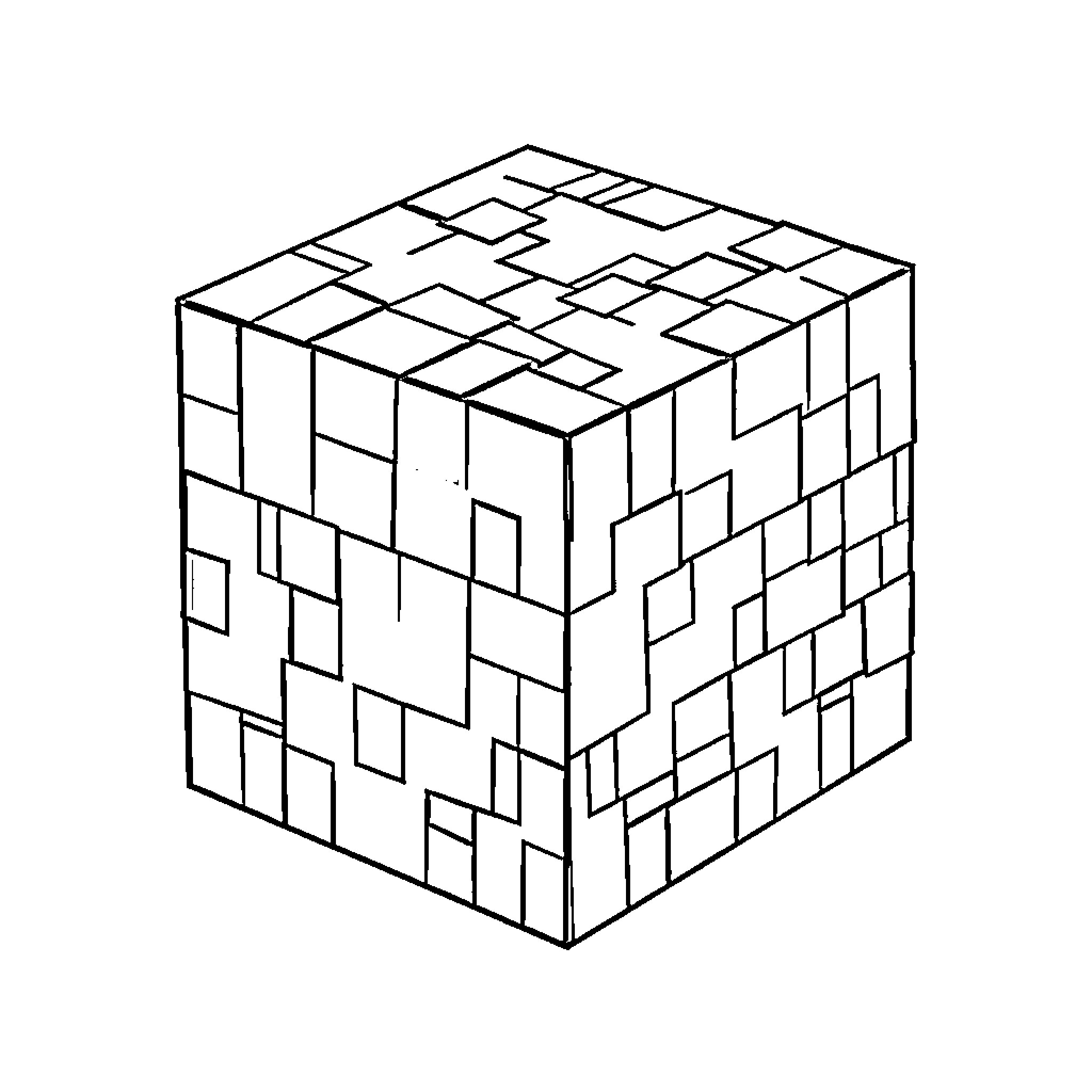 Minecraft Grass Block made of geometric shapes Coloring Page (free black-and-white line drawing printable PDF for all, from beginners to advanced learners, including children, teens, adults, and seniors)