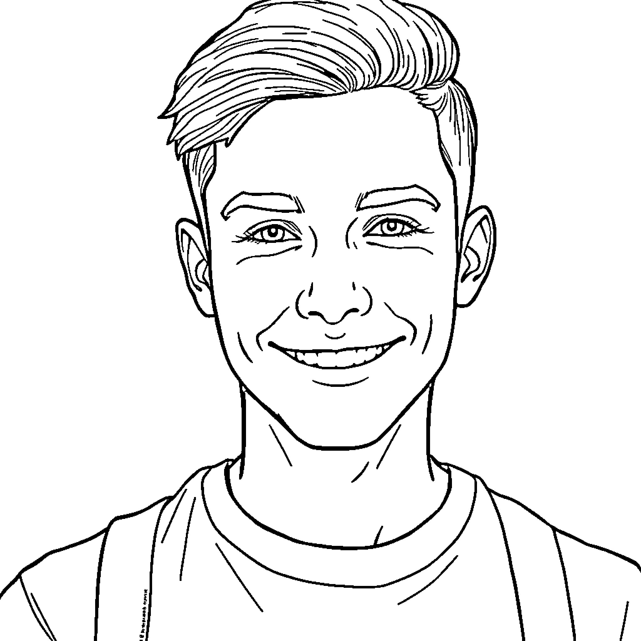 Character with cheerful expression and stylish haircut Coloring Page (free black-and-white line drawing printable PDF for all, from beginners to advanced learners, including children, teens, adults, and seniors)