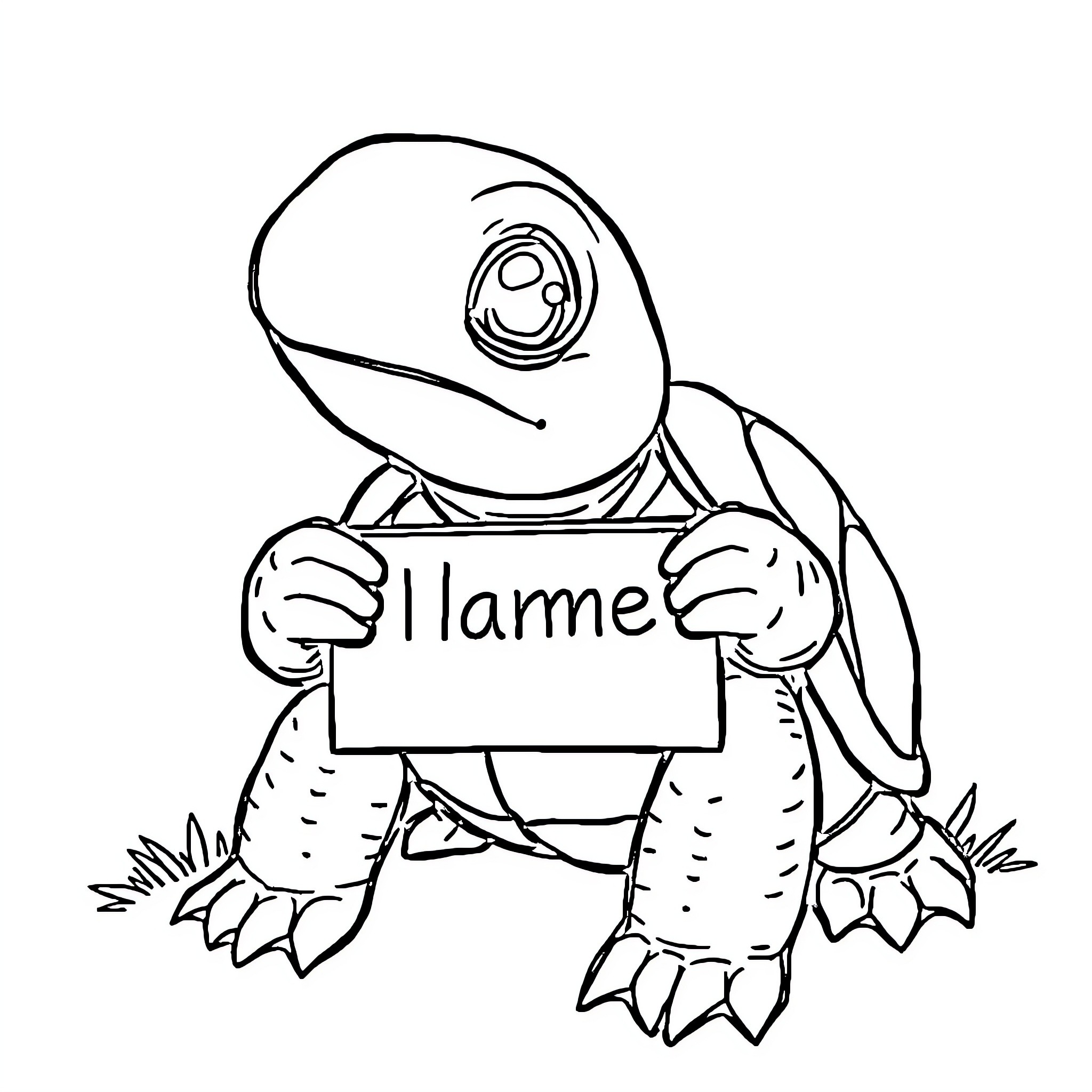 Turtle holding a sign Coloring Page (free black-and-white line drawing printable PDF for all, from beginners to advanced learners, including children, teens, adults, and seniors)