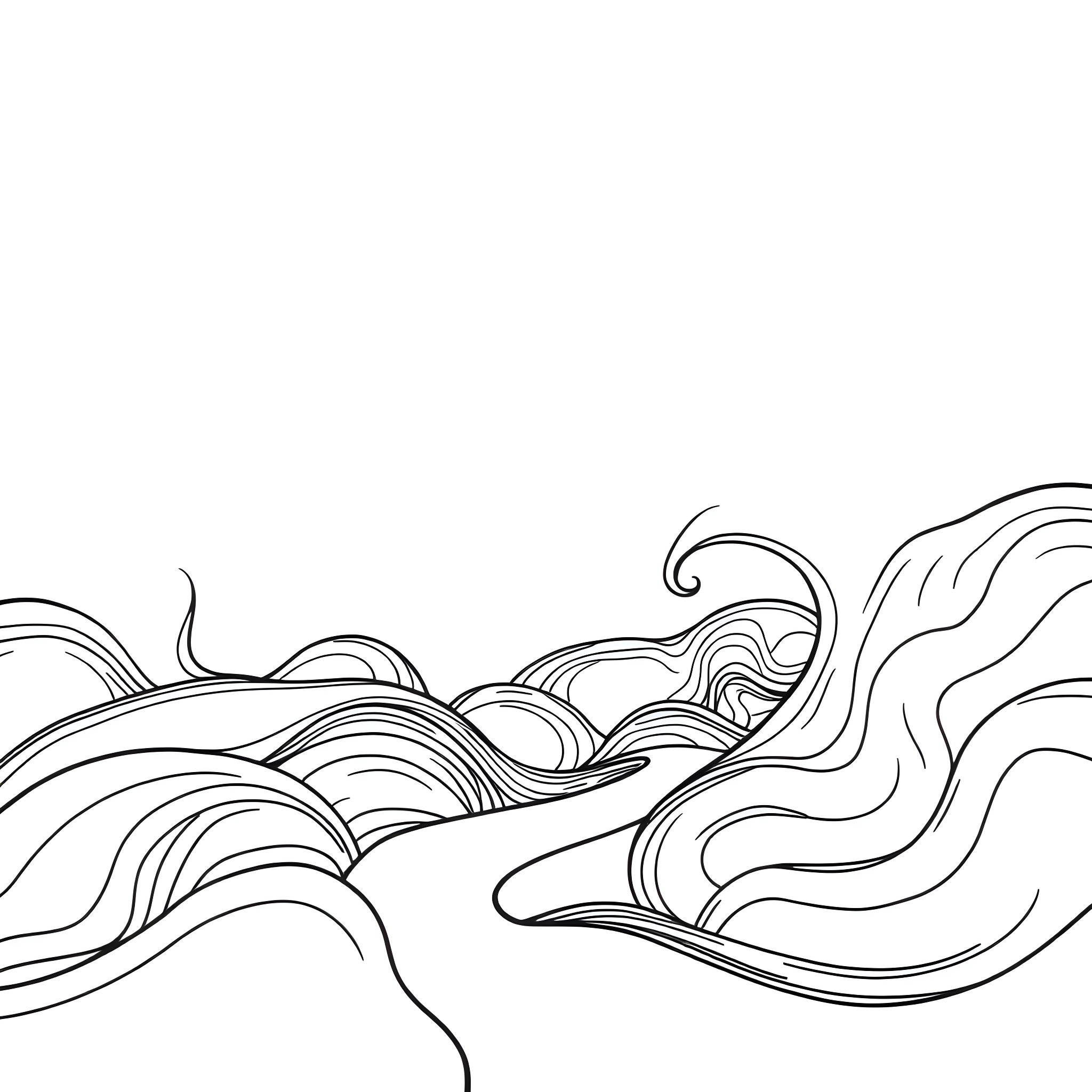 Design of Flowing Abstract Shapes Coloring Page (free black-and-white line drawing printable PDF for all, from beginners to advanced learners, including children, teens, adults, and seniors)