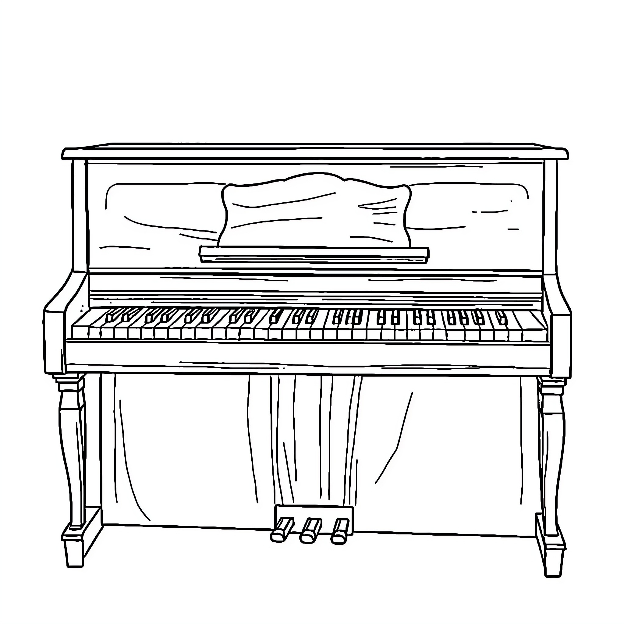 Piano with a sleeping figure Coloring Page (free black-and-white line drawing printable PDF for all, from beginners to advanced learners, including children, teens, adults, and seniors)