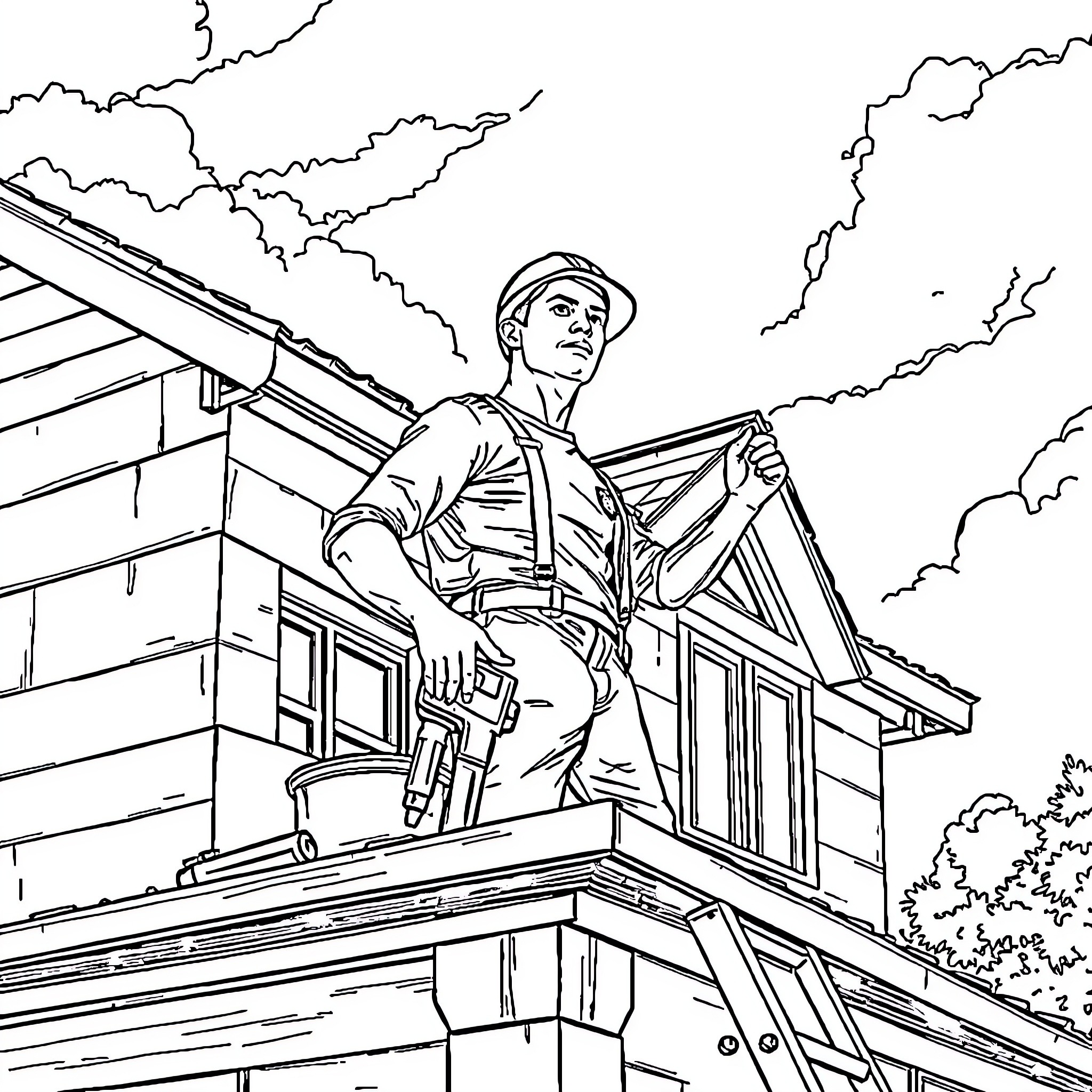 Cristiano Ronaldo Determined Construction Worker on Site Coloring Page (free black-and-white line drawing printable PDF for all, from beginners to advanced learners, including children, teens, adults, and seniors)