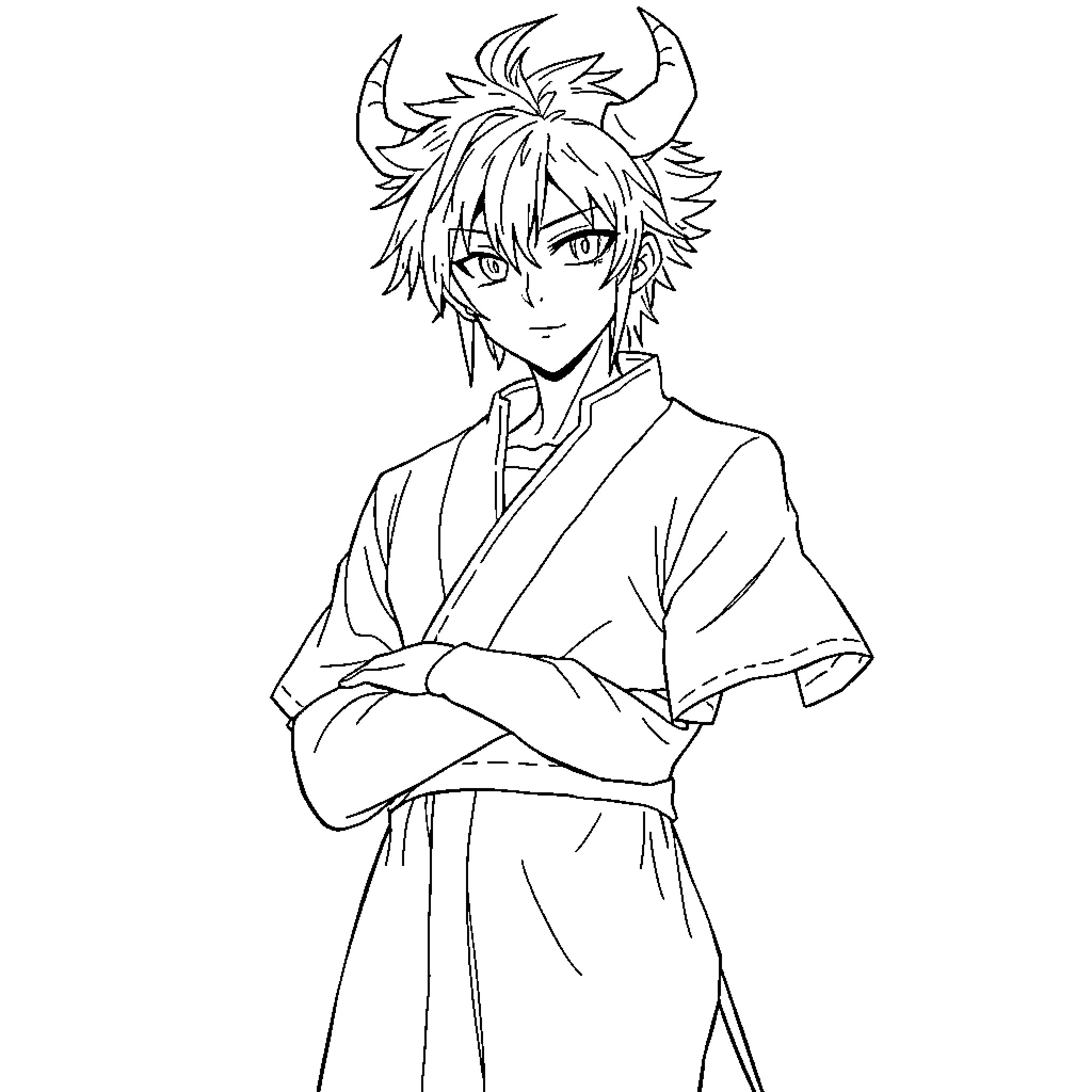 Muichiro's Resolute Appearance Coloring Page (free black-and-white line drawing printable PDF for all, from beginners to advanced learners, including children, teens, adults, and seniors)