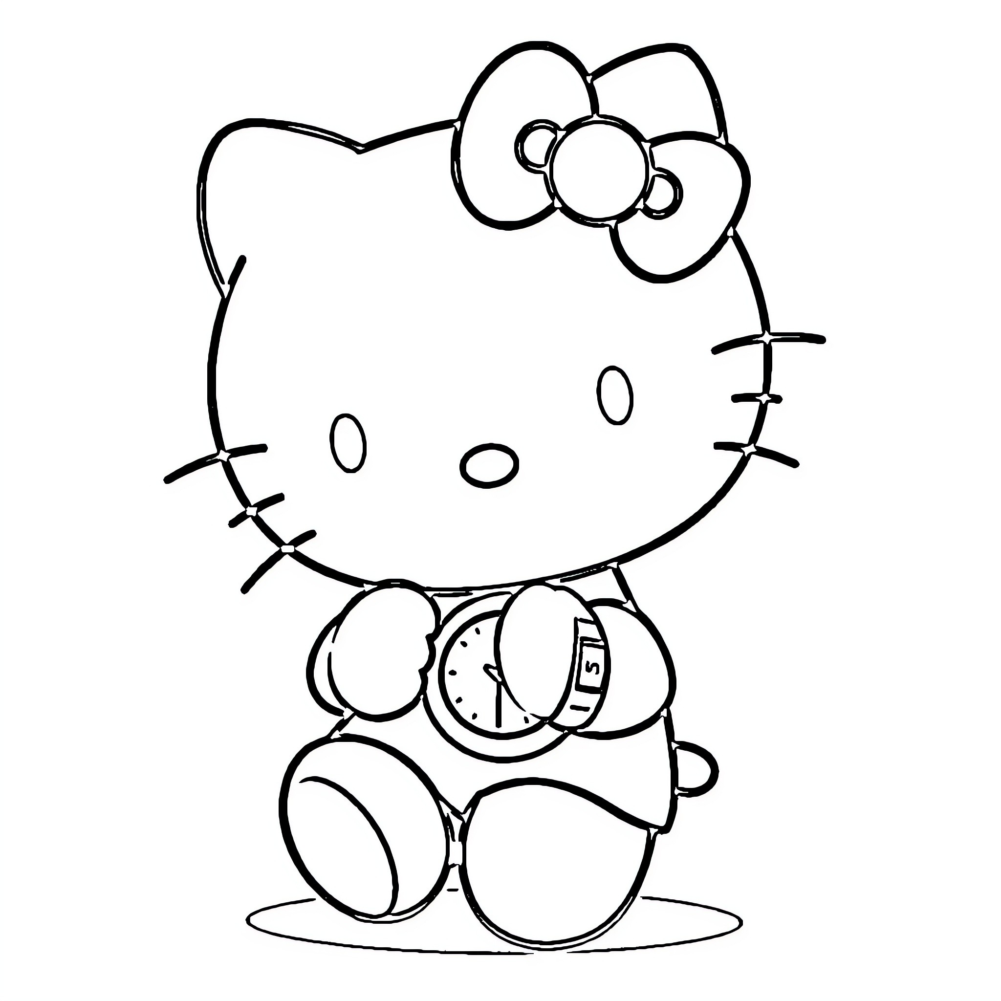 Hello Kitty standing with arms open Coloring Page (free black-and-white line drawing printable PDF for all, from beginners to advanced learners, including children, teens, adults, and seniors)