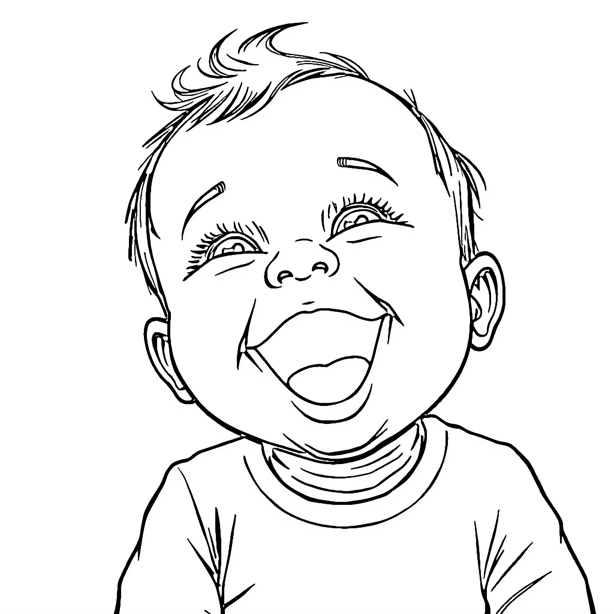 Baby Laughing Happily Coloring Page (free black-and-white line drawing printable PDF for all, from beginners to advanced learners, including children, teens, adults, and seniors)