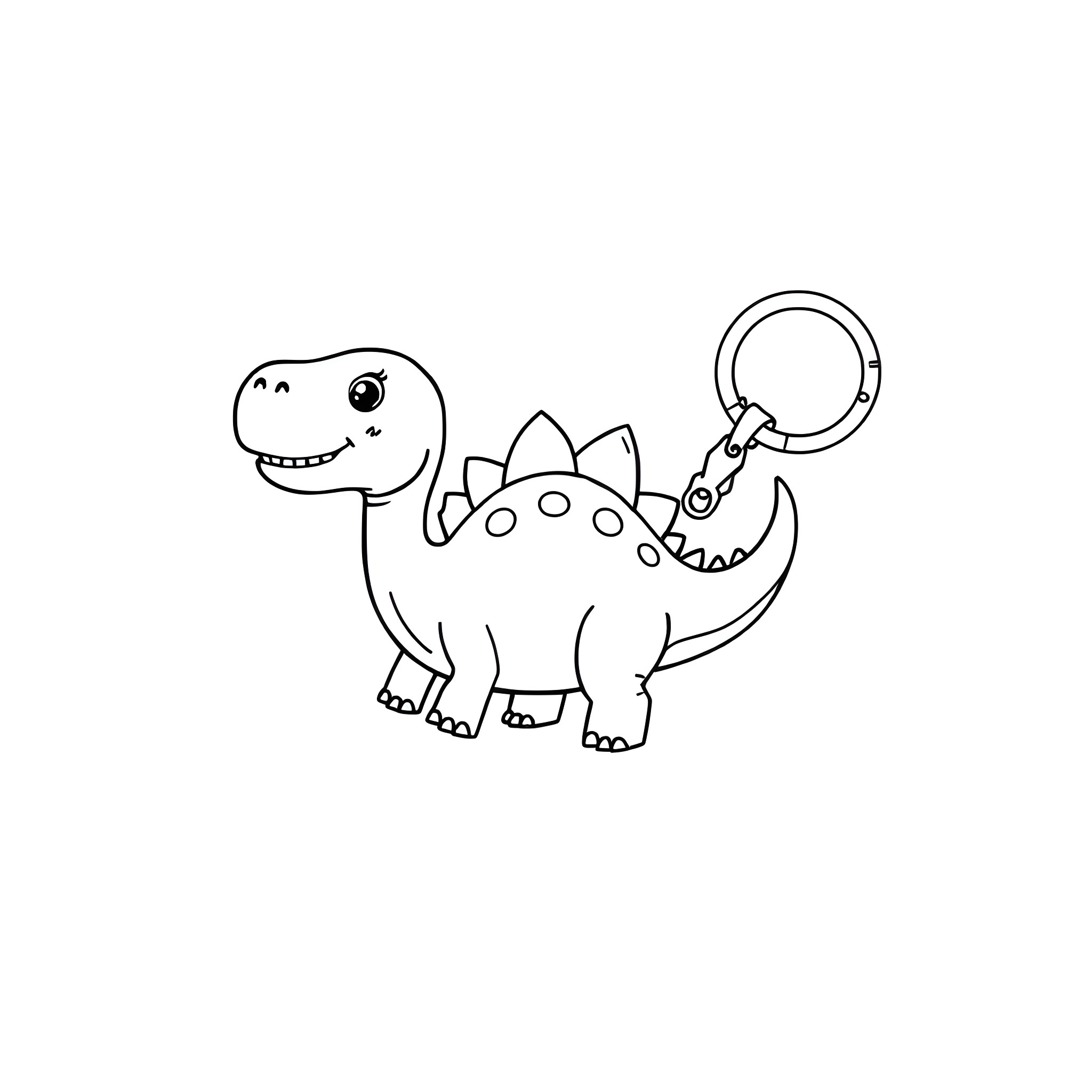 Dinosaur keychain with friendly expression Coloring Page (free black-and-white line drawing printable PDF for all, from beginners to advanced learners, including children, teens, adults, and seniors)