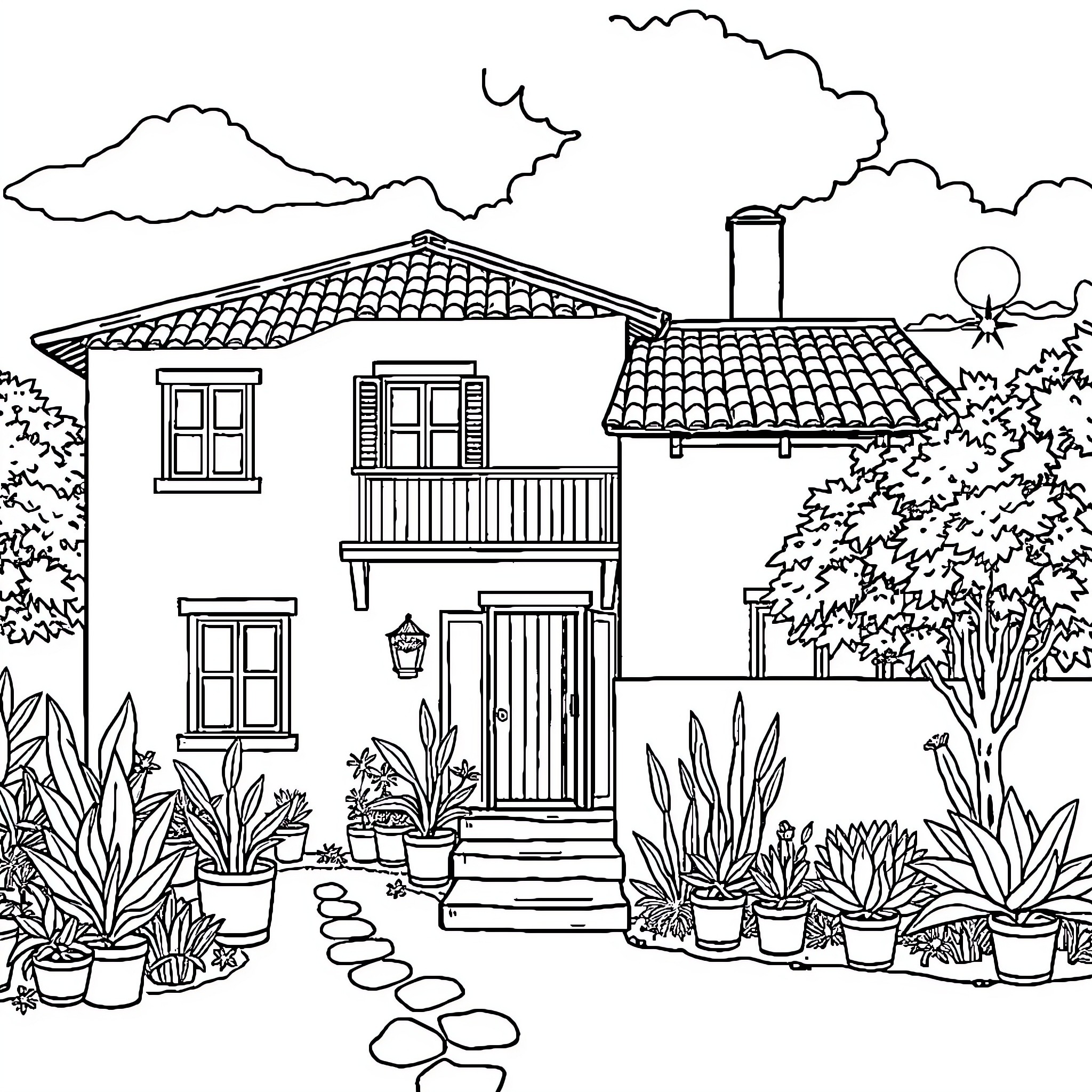 Chilean Homer's simple yet charming countryside home Coloring Page (free black-and-white line drawing printable PDF for all, from beginners to advanced learners, including children, teens, adults, and seniors)