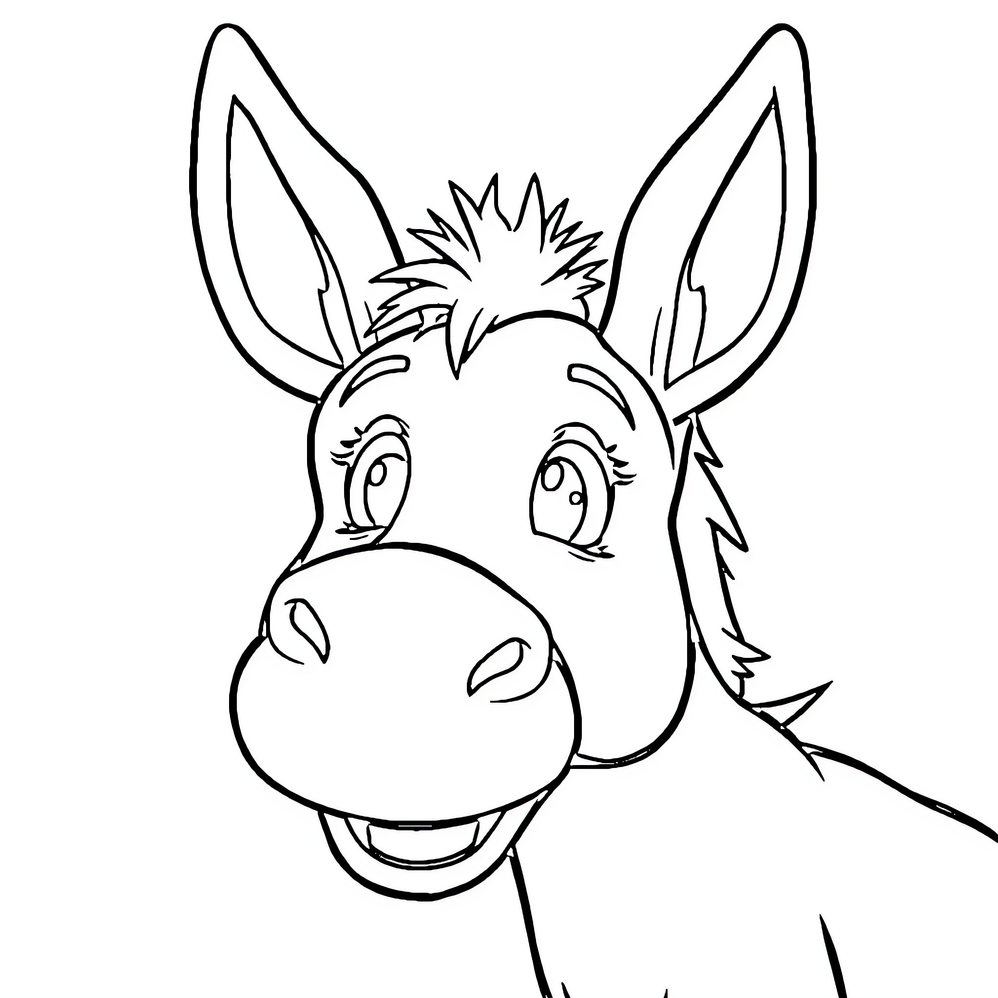 Ass-tonished Donkey with Playful Expression Coloring Page (free black-and-white line drawing printable PDF for all, from beginners to advanced learners, including children, teens, adults, and seniors)