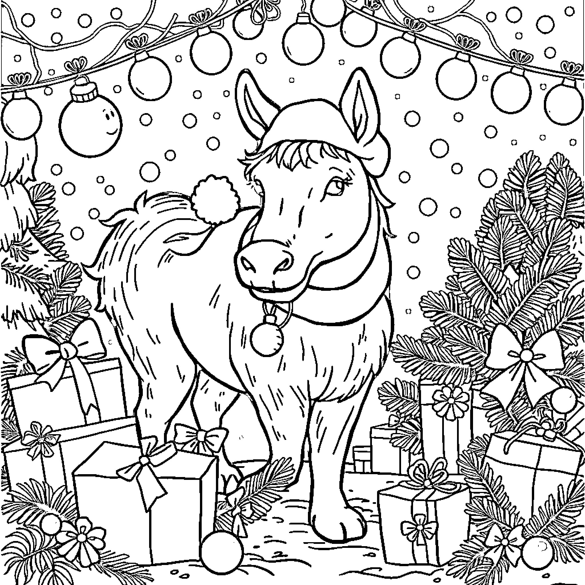 Huntrix's Festive Equine Celebration Coloring Page (free black-and-white line drawing printable PDF for all, from beginners to advanced learners, including children, teens, adults, and seniors)