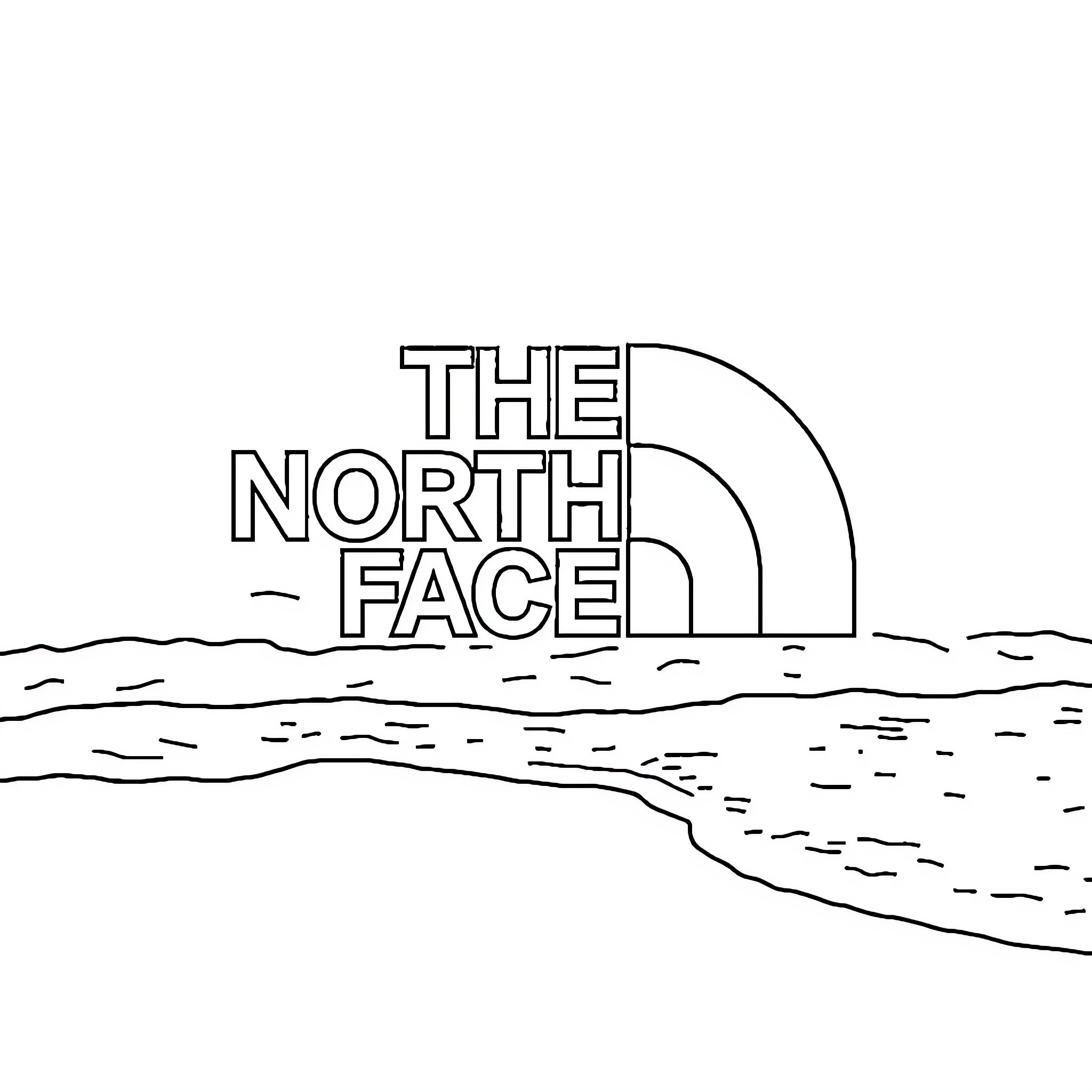 North Face logo with outdoor landscape Coloring Page (free black-and-white line drawing printable PDF for all, from beginners to advanced learners, including children, teens, adults, and seniors)