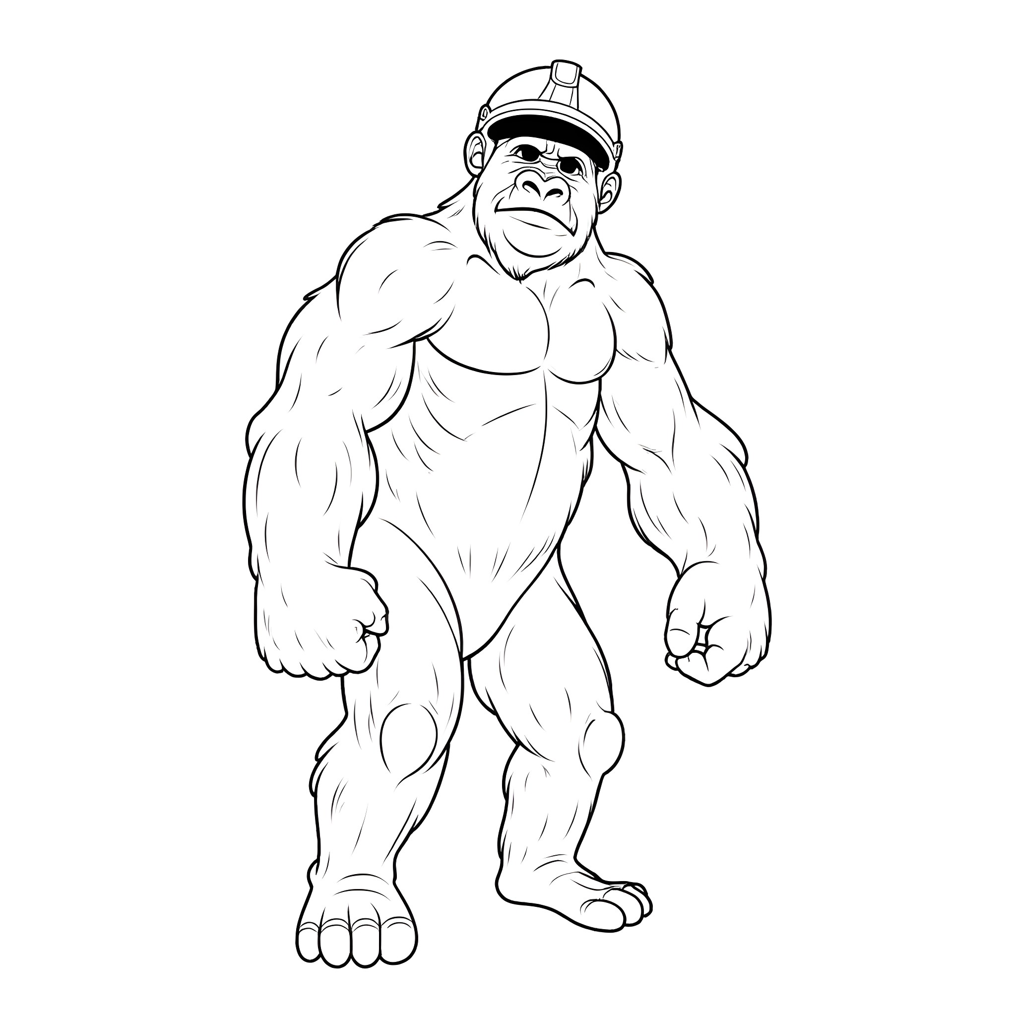 Gorilla wearing construction helmet Coloring Page (free black-and-white line drawing printable PDF for all, from beginners to advanced learners, including children, teens, adults, and seniors)