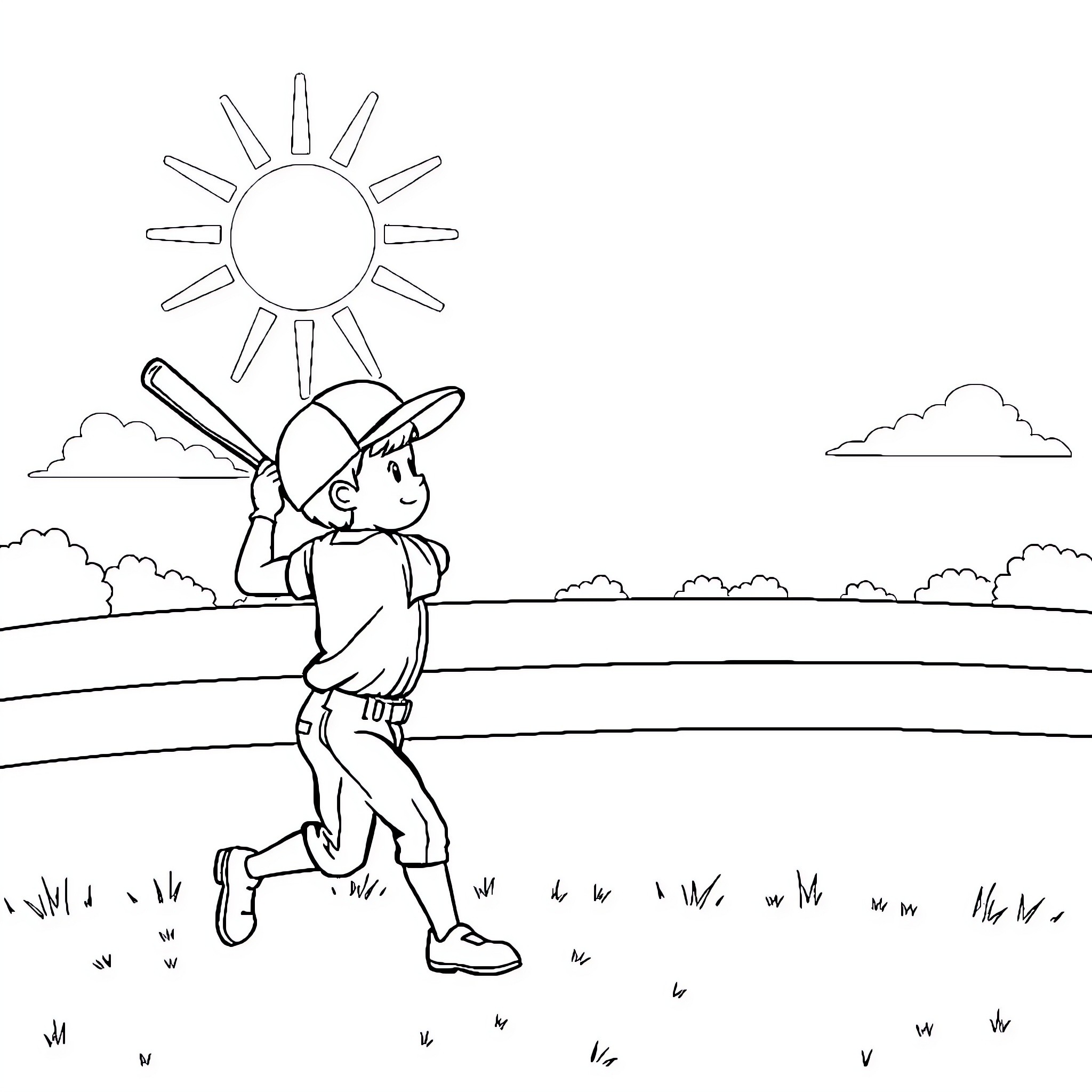 Henry exercising outdoors on a sunny day Coloring Page (free black-and-white line drawing printable PDF for all, from beginners to advanced learners, including children, teens, adults, and seniors)