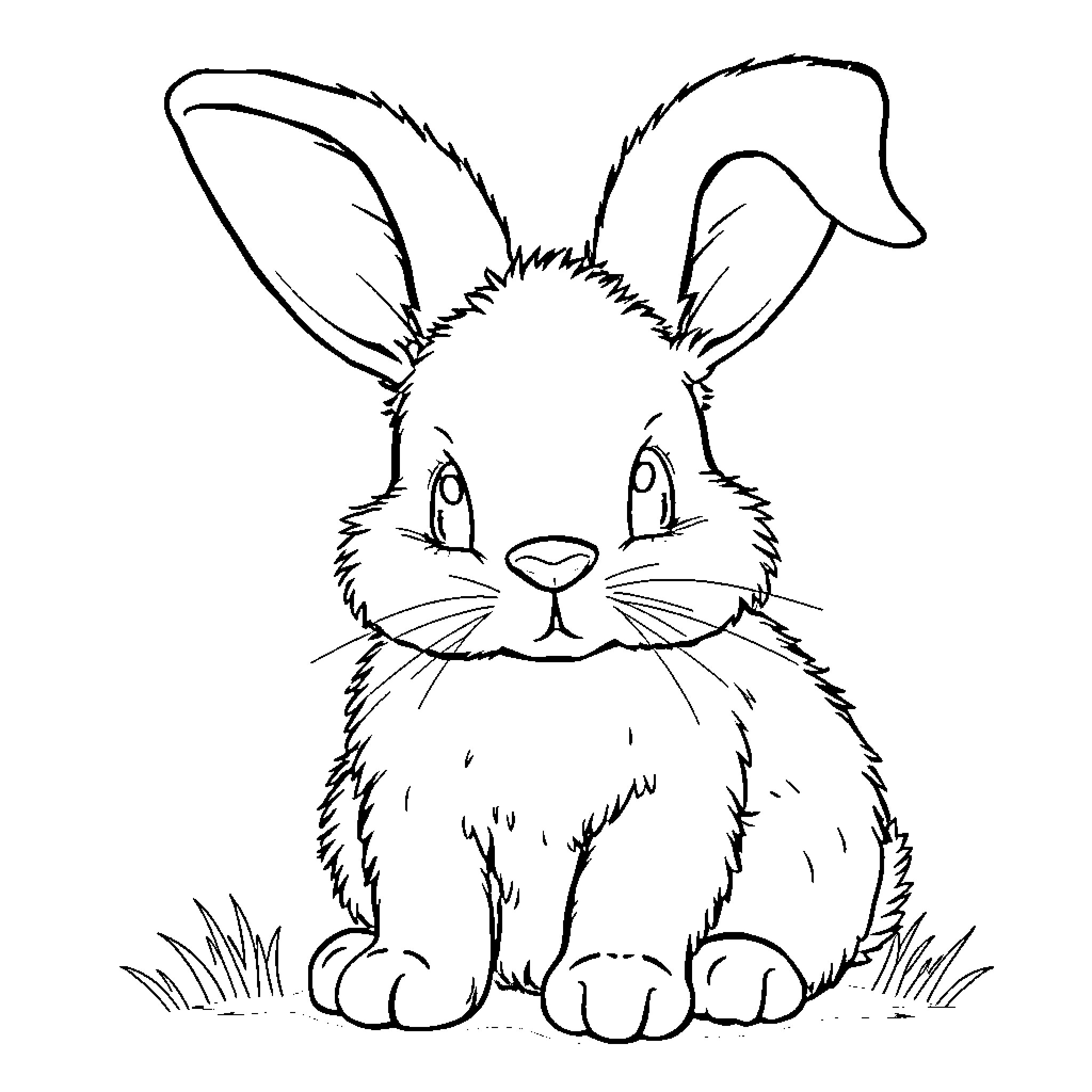 Bunny sitting in the grass Coloring Page (free black-and-white line drawing printable PDF for all, from beginners to advanced learners, including children, teens, adults, and seniors)
