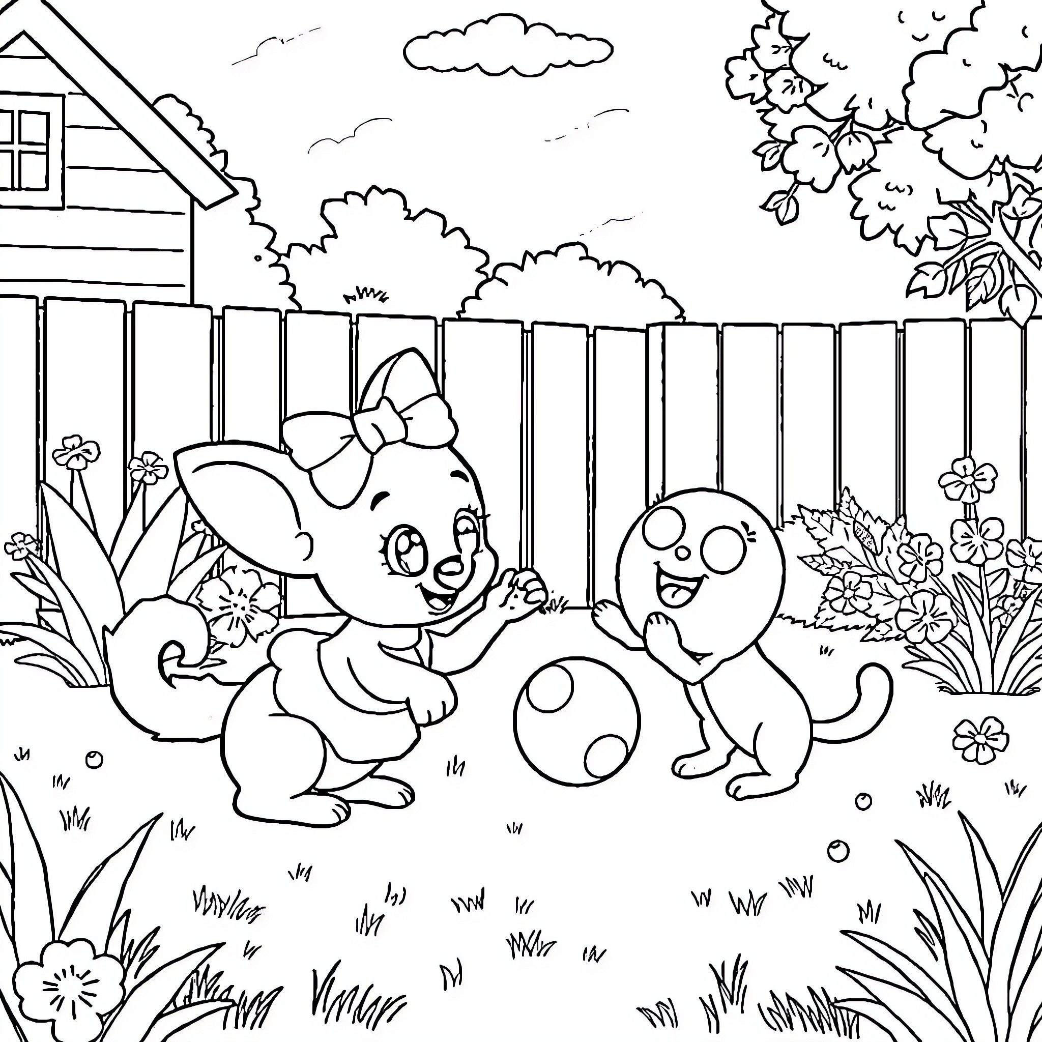 Bluey's Backyard Adventure Coloring Page (free black-and-white line drawing printable PDF for all, from beginners to advanced learners, including children, teens, adults, and seniors)