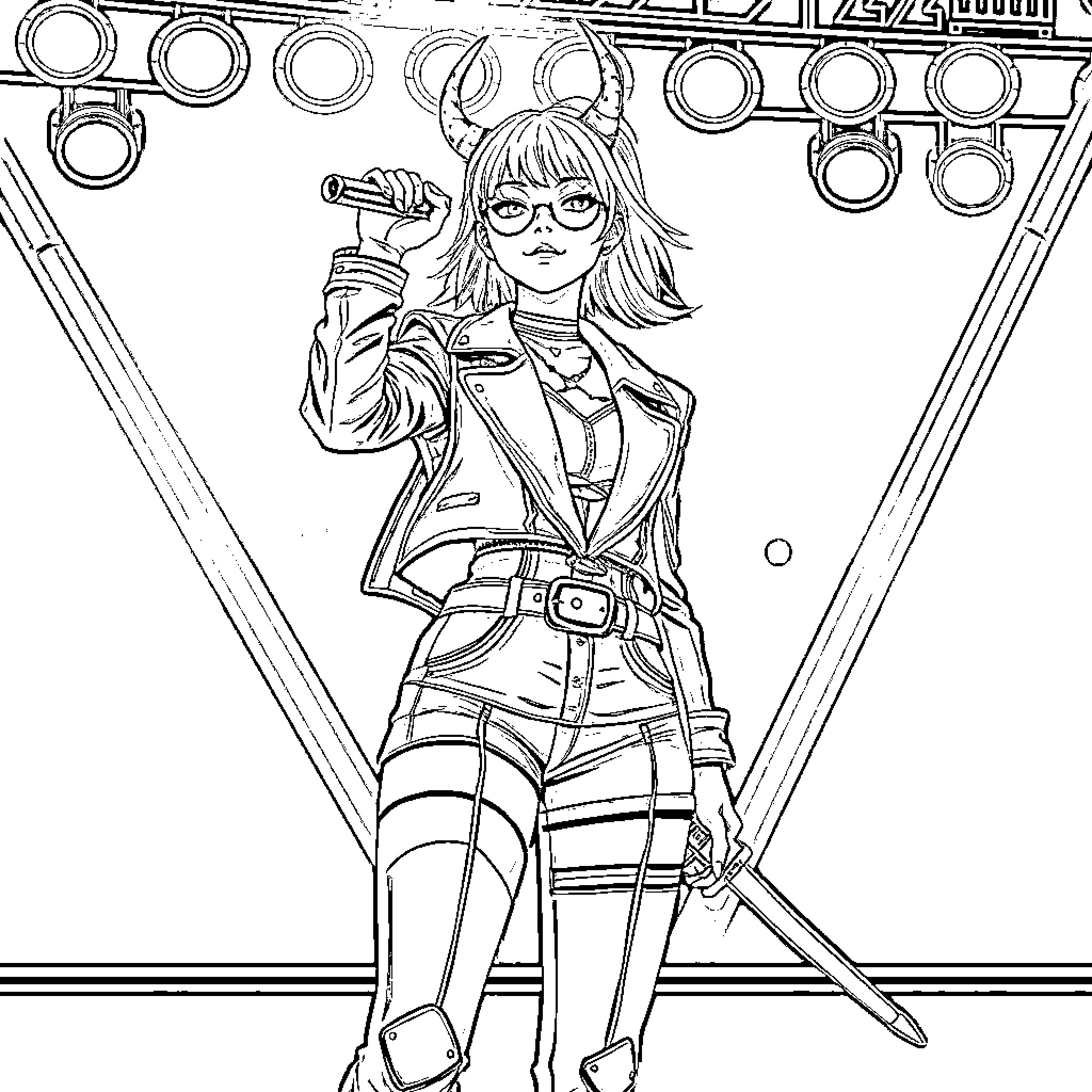 Rumi's Theatrical Performance on Stage Coloring Page (free black-and-white line drawing printable PDF for all, from beginners to advanced learners, including children, teens, adults, and seniors)