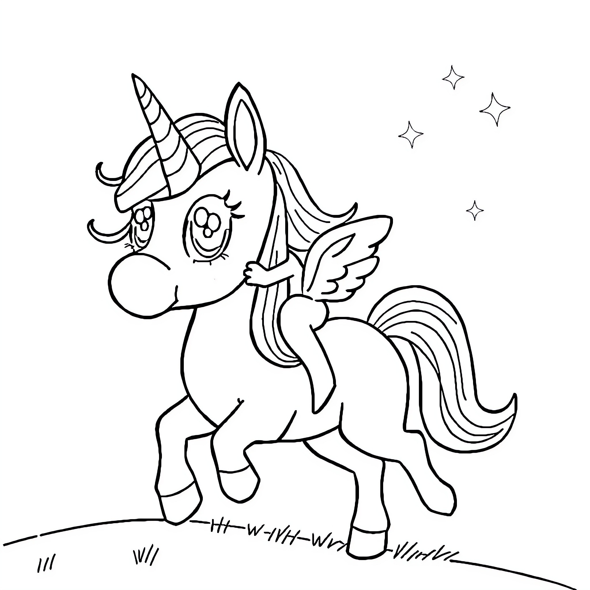 Bluey the Magical Unicorn's Enchanting Adventure Coloring Page (free black-and-white line drawing printable PDF for all, from beginners to advanced learners, including children, teens, adults, and seniors)