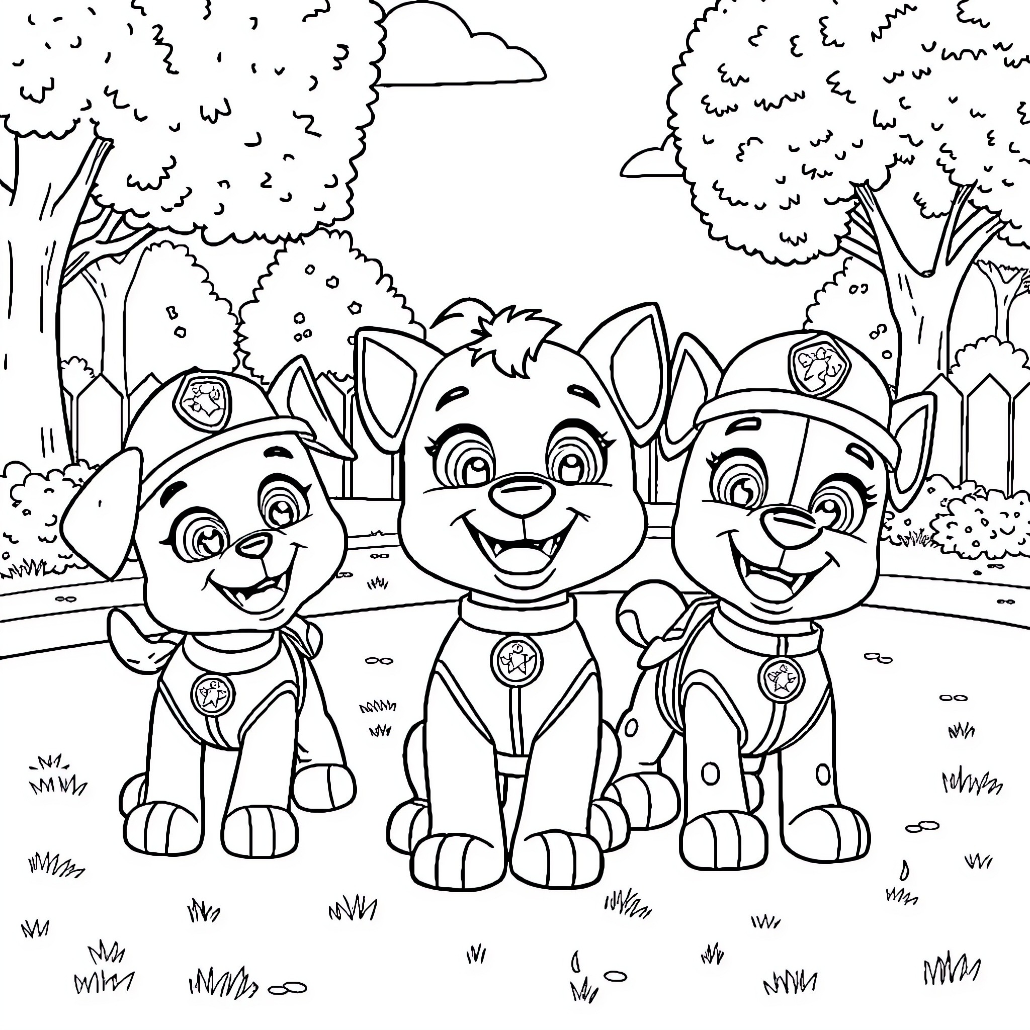 Bluey and friends explore the forest adventure Coloring Page (free black-and-white line drawing printable PDF for all, from beginners to advanced learners, including children, teens, adults, and seniors)