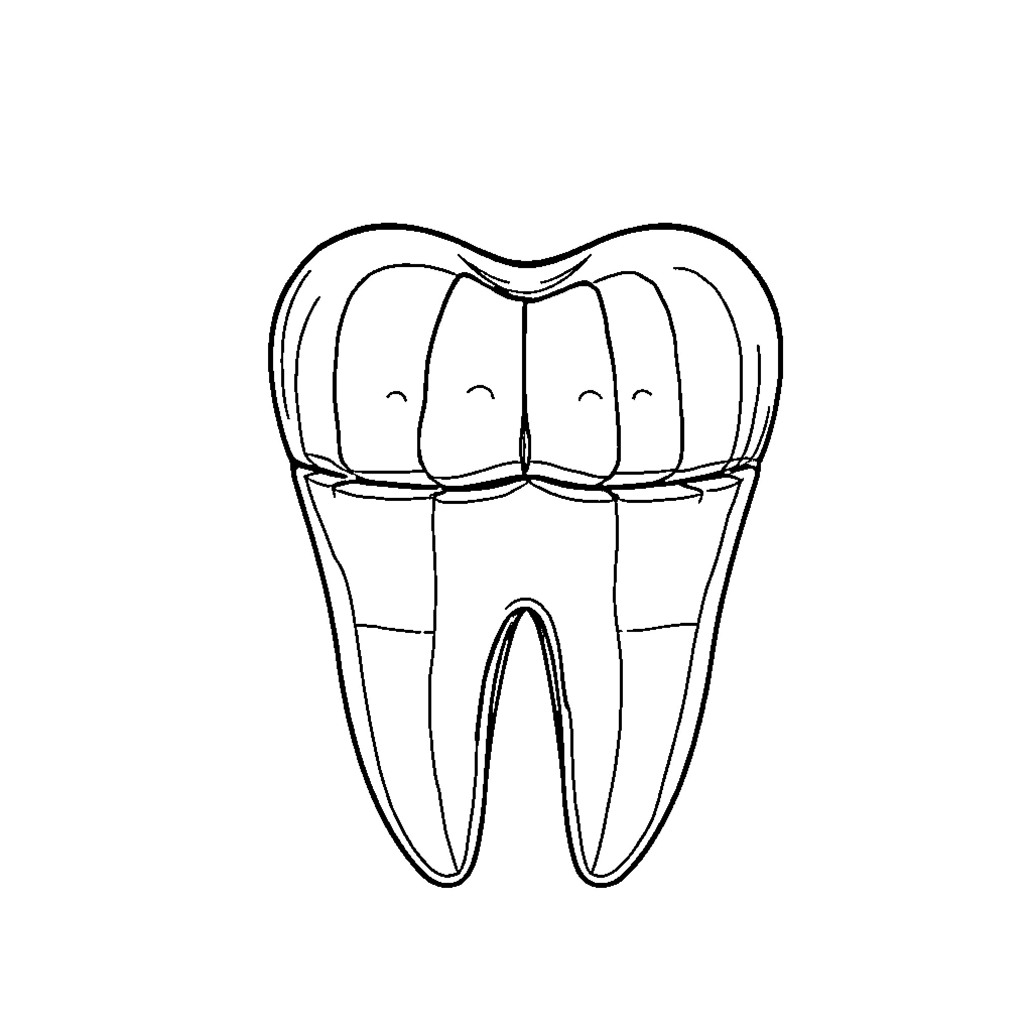 Tooth with a Smile Coloring Page (free black-and-white line drawing printable PDF for all, from beginners to advanced learners, including children, teens, adults, and seniors)