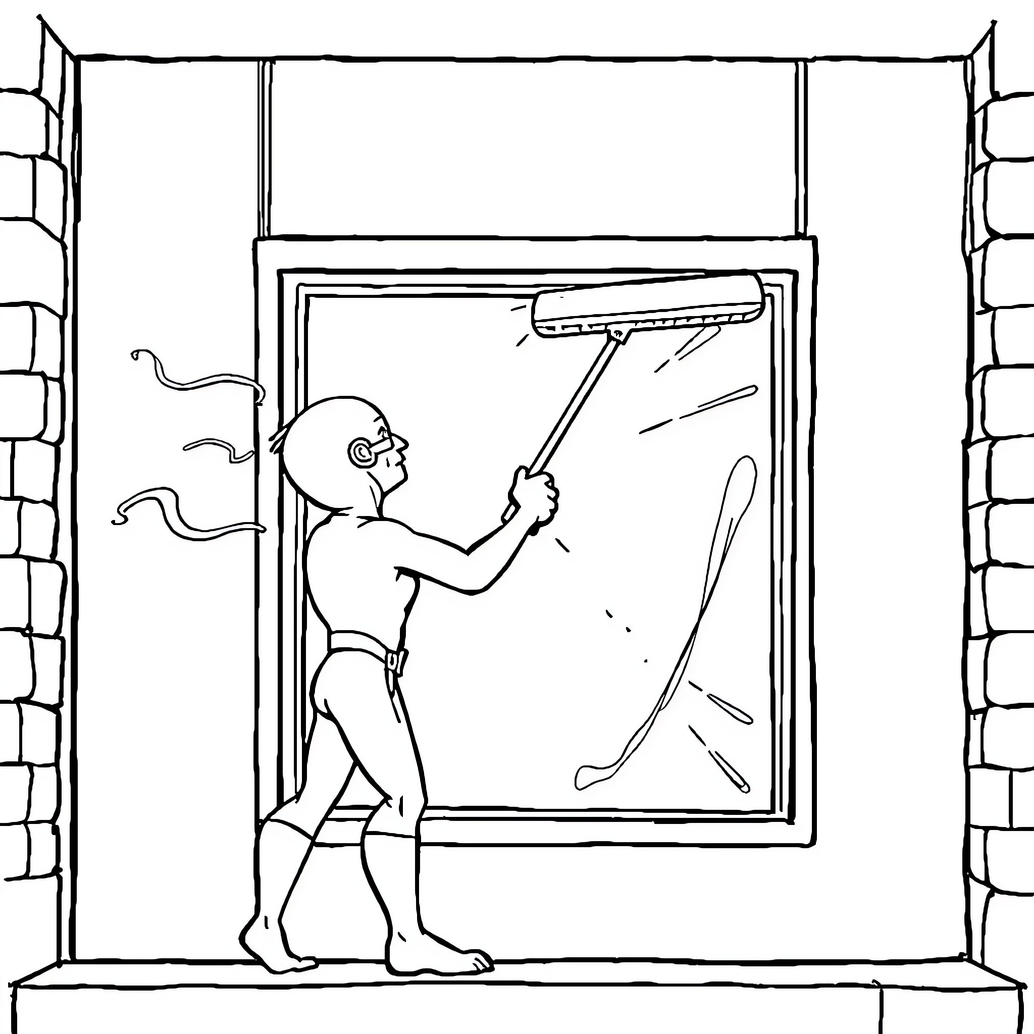 Flash of a figure wielding a tool in a narrow space Coloring Page (free black-and-white line drawing printable PDF for all, from beginners to advanced learners, including children, teens, adults, and seniors)