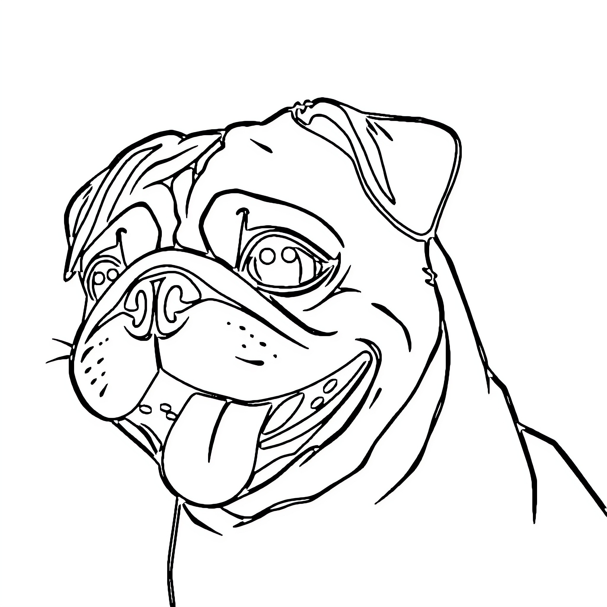 Pug dog with an expressive face Coloring Page (free black-and-white line drawing printable PDF for all, from beginners to advanced learners, including children, teens, adults, and seniors)