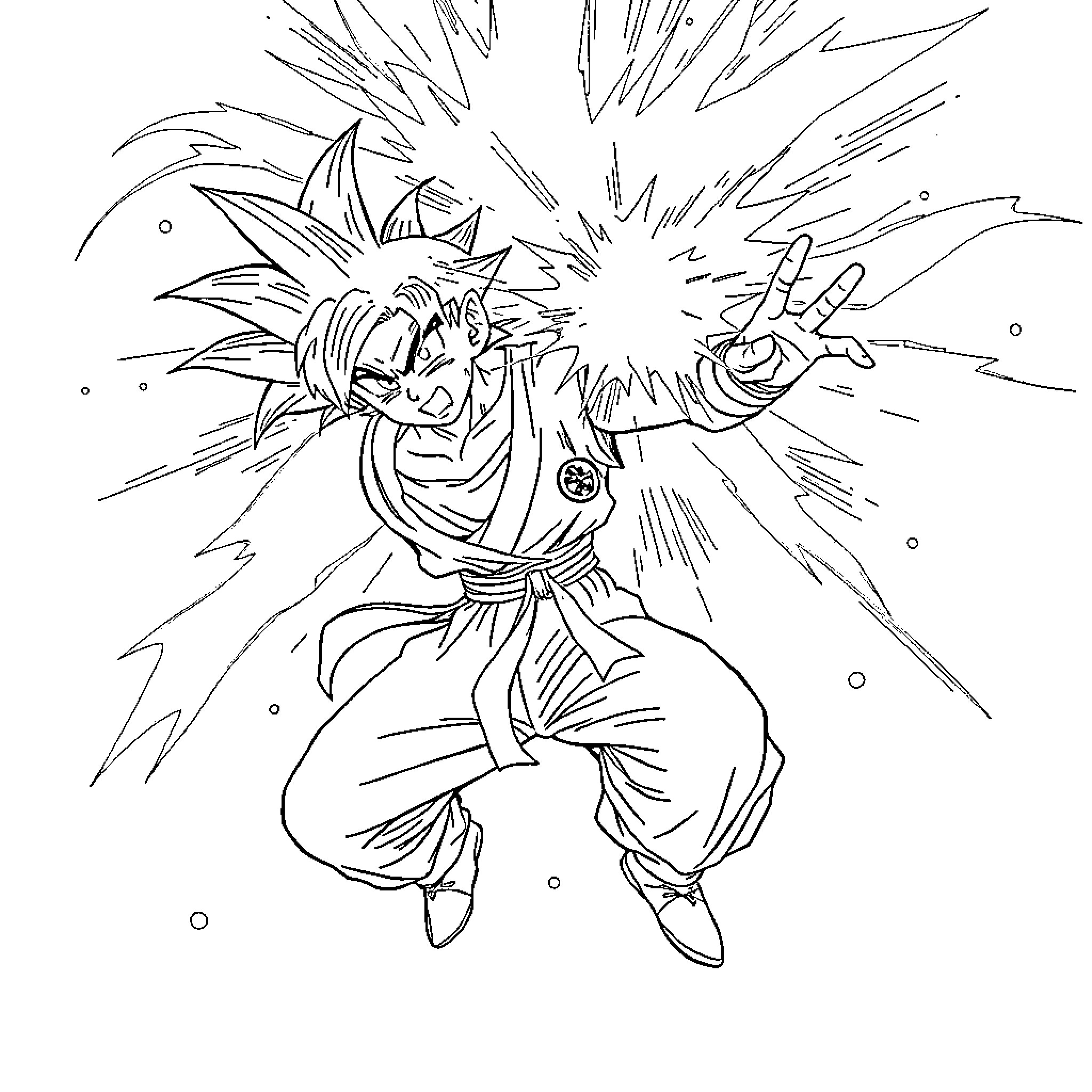 Gohan's Energetic Transformation in Action Coloring Page (free black-and-white line drawing printable PDF for all, from beginners to advanced learners, including children, teens, adults, and seniors)